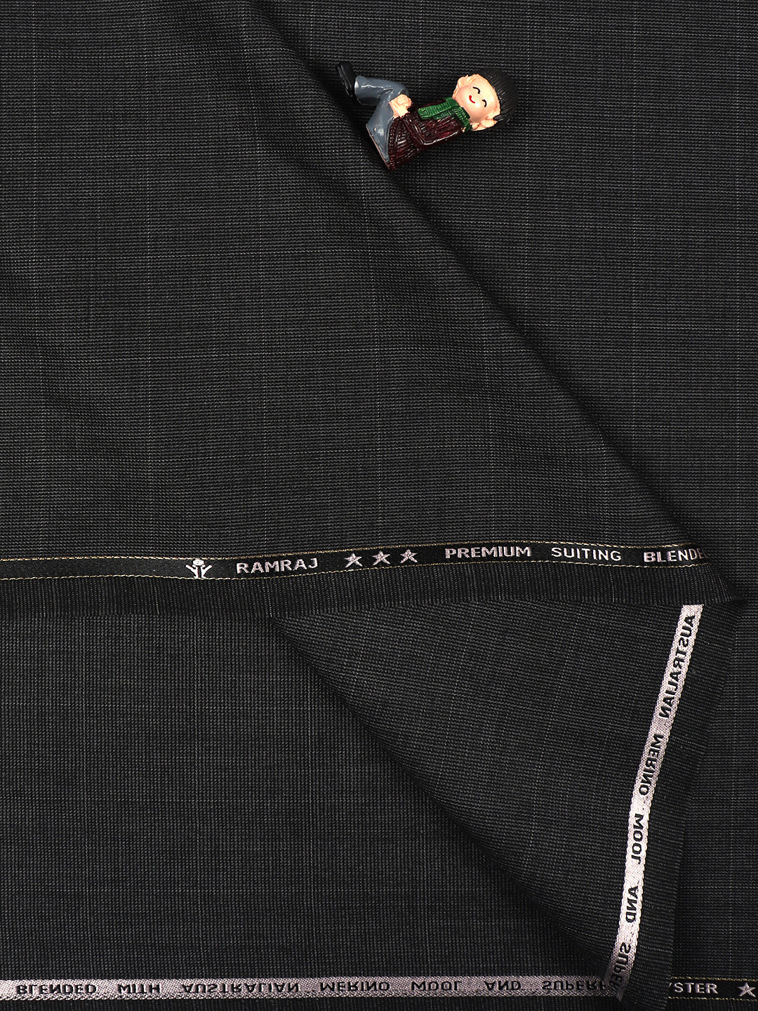 Premium Australian Merino Wool Blended Checked Pants Fabric Grey Mark Wool-Double side view
