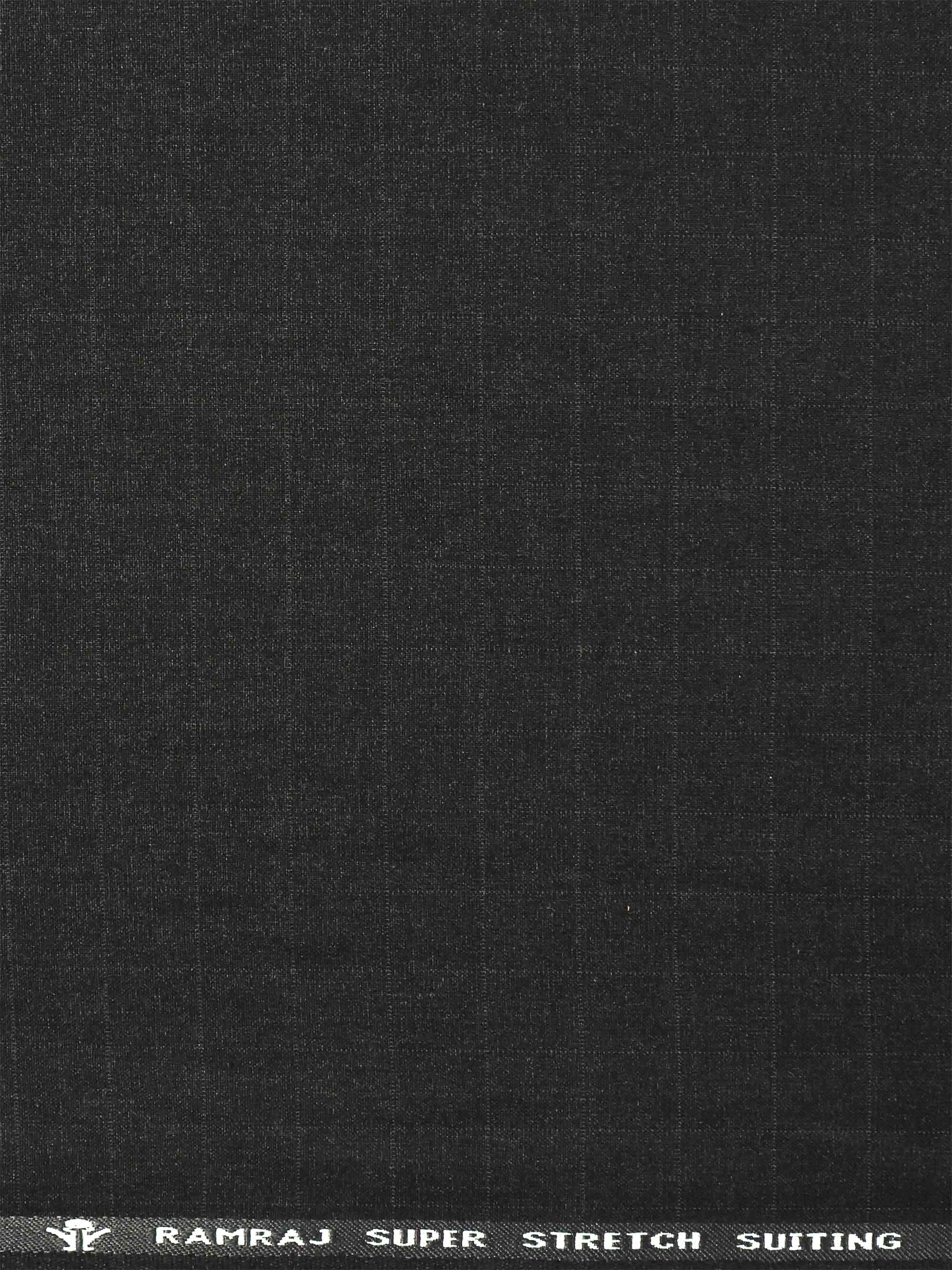 Men  Poly Viscose Blend Checks Pants Fabric Dark Grey Enable Stretch