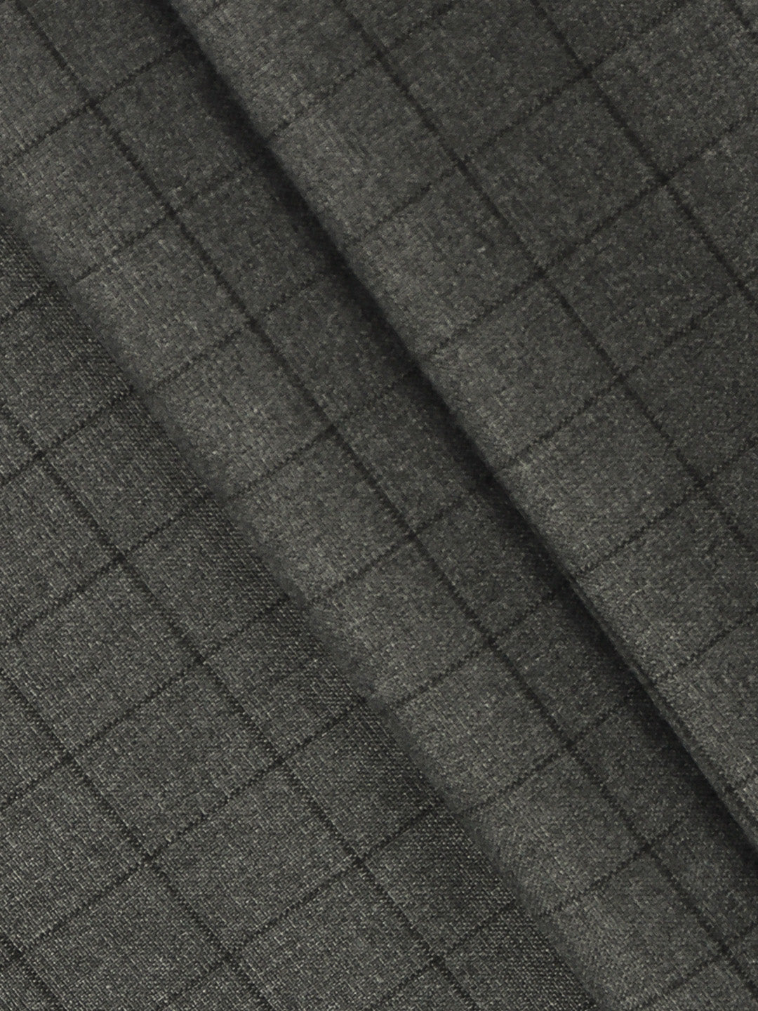Poly Viscose Blend Checked Stretch Suiting Fabric Dark Grey Enable