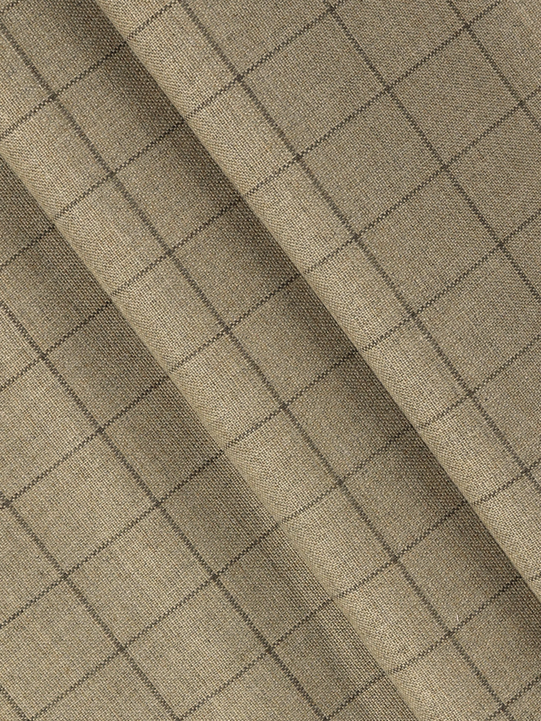 Poly Viscose Blend Checked Stretch Suiting Fabric Khaki Enable