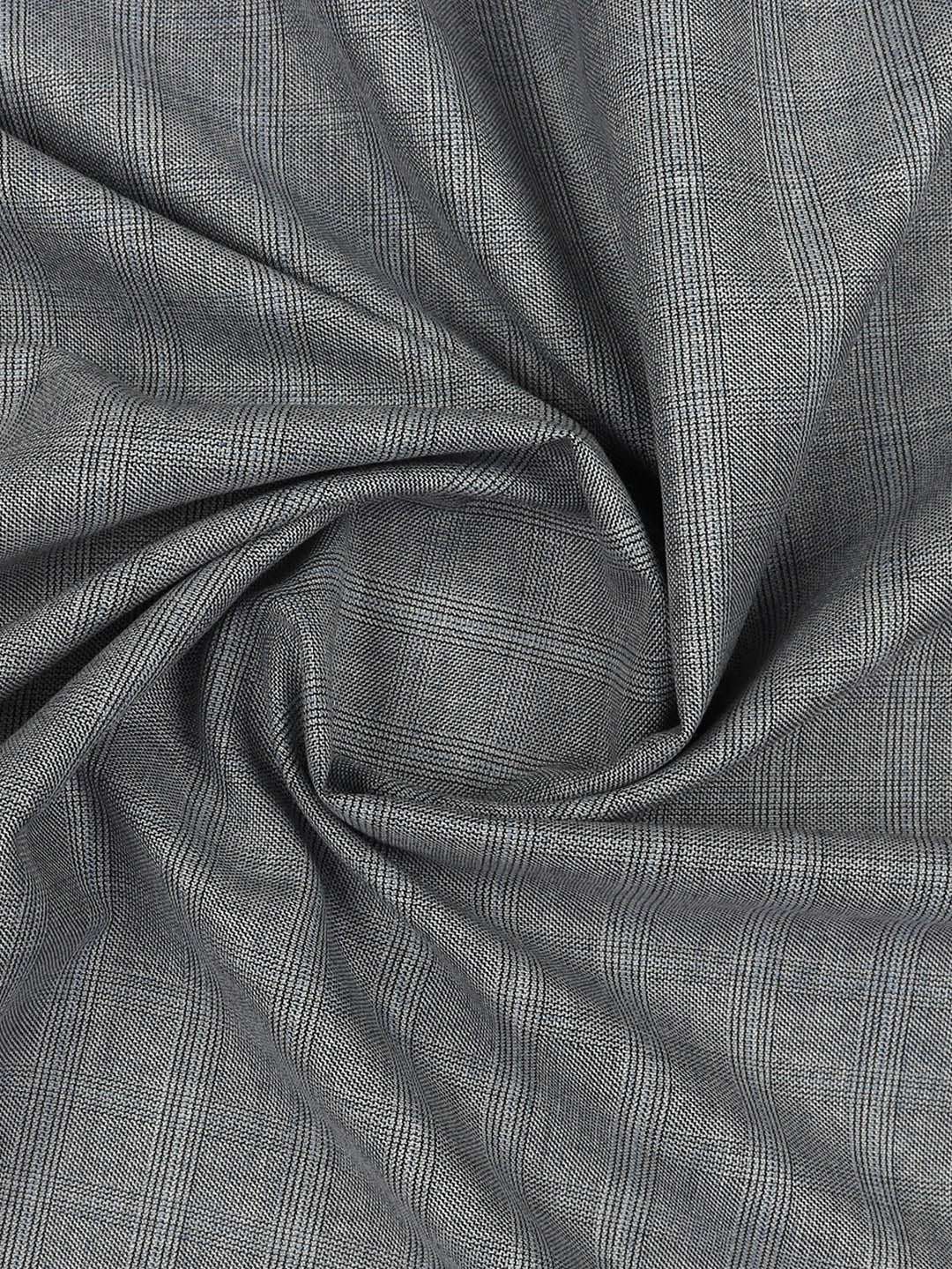 Cotton Smart Look Grey Checked Suiting Fabric-Enable Stretch