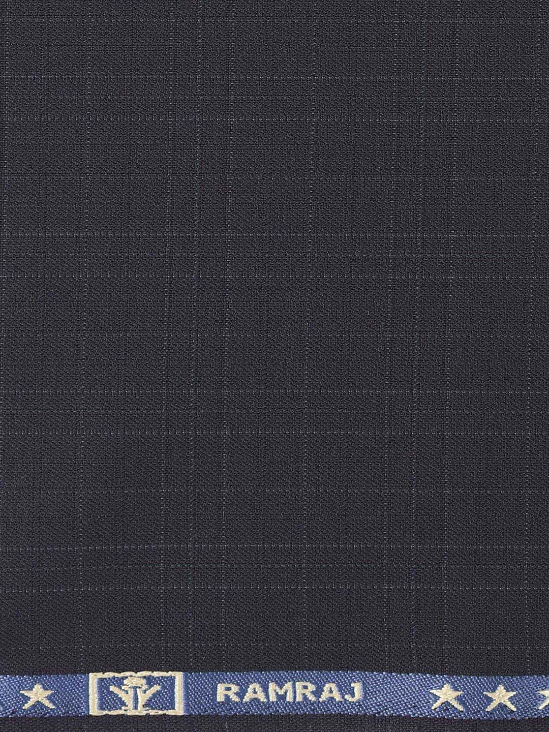 Poly Viscose Blend Checked Stretch Suiting Fabric Navy Miracle