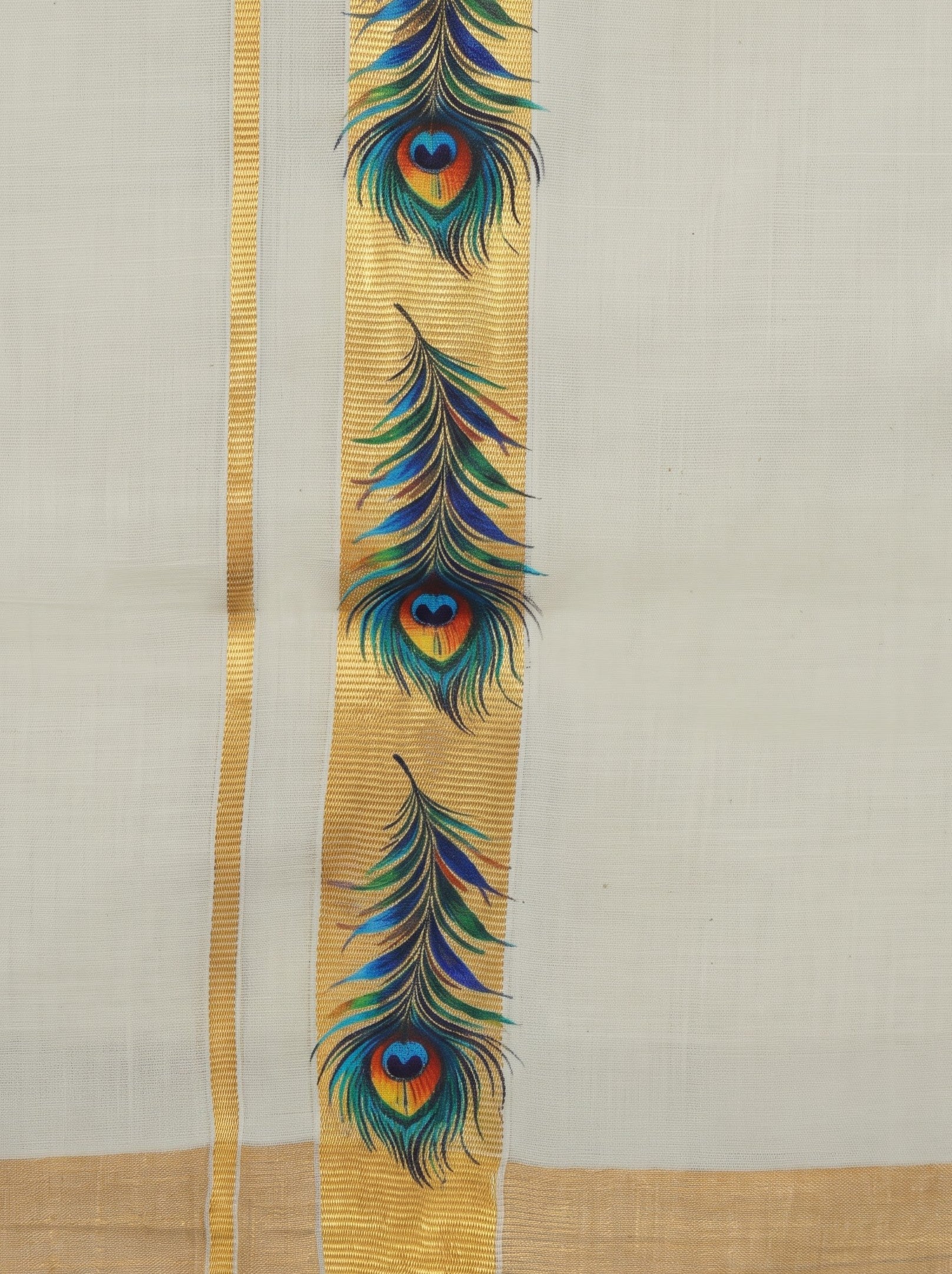 Double Layer Kora Cotton Cream Dhoti with Colour Border - HF Gold HFG03