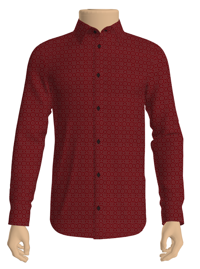 100% Cotton Maroon Flower Printed Shirt Fabric Alpha