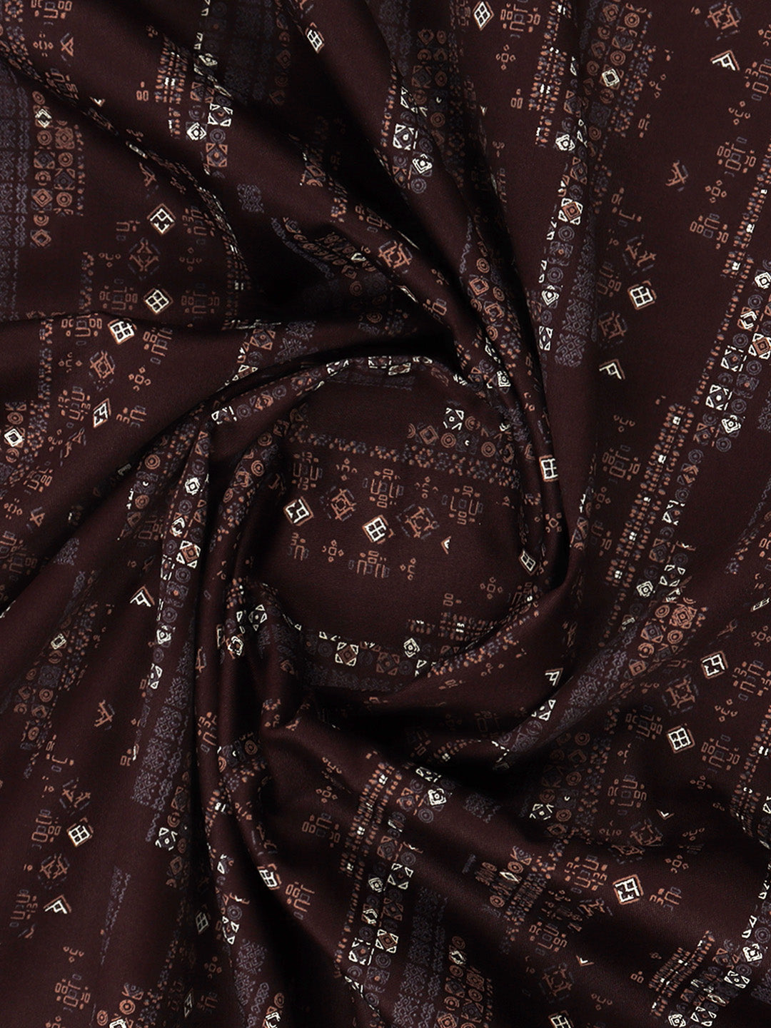 100% Cotton Dark Maroon Over All Printed Shirt Fabric Alpha -Close view