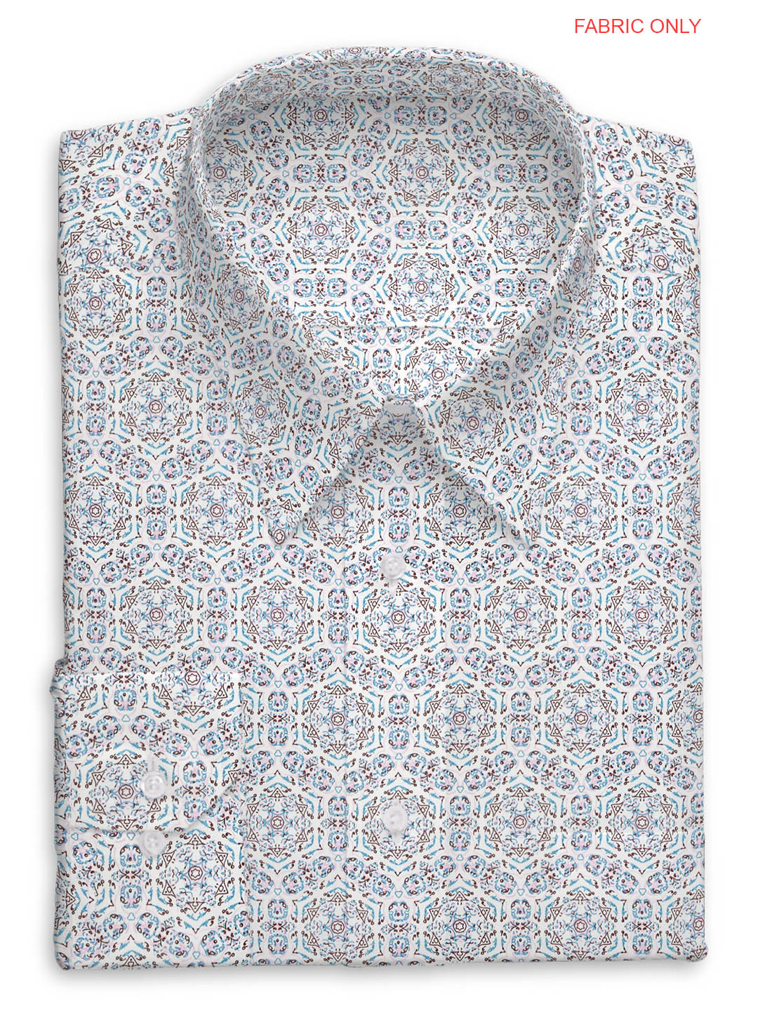 Cotton Blend White with Blue Colour All-over Print Shirt Fabric OSLO