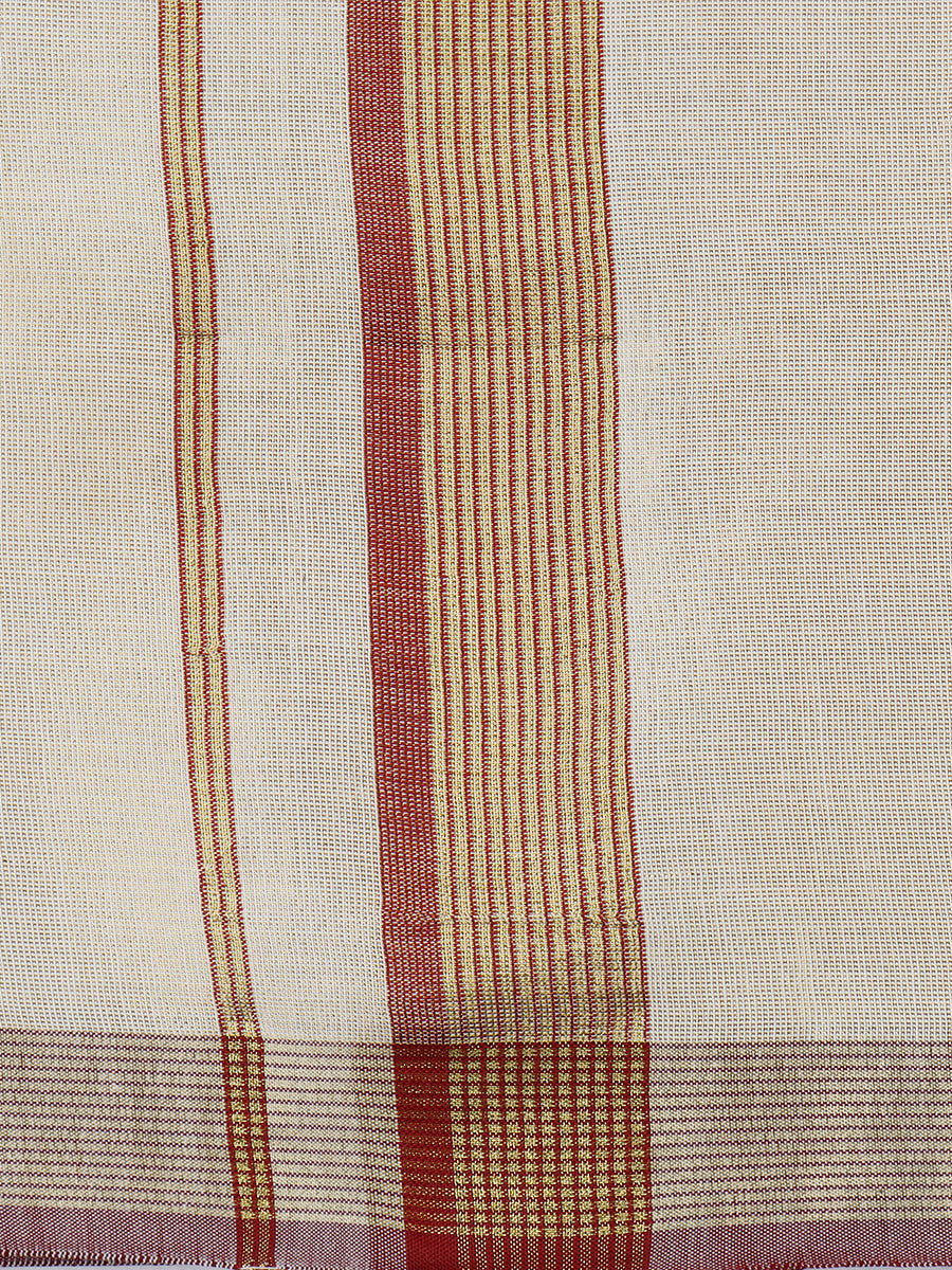 Mens Regular Single Tissue Dhoti with Brown Jari Border Clever Fancy-Zoom view