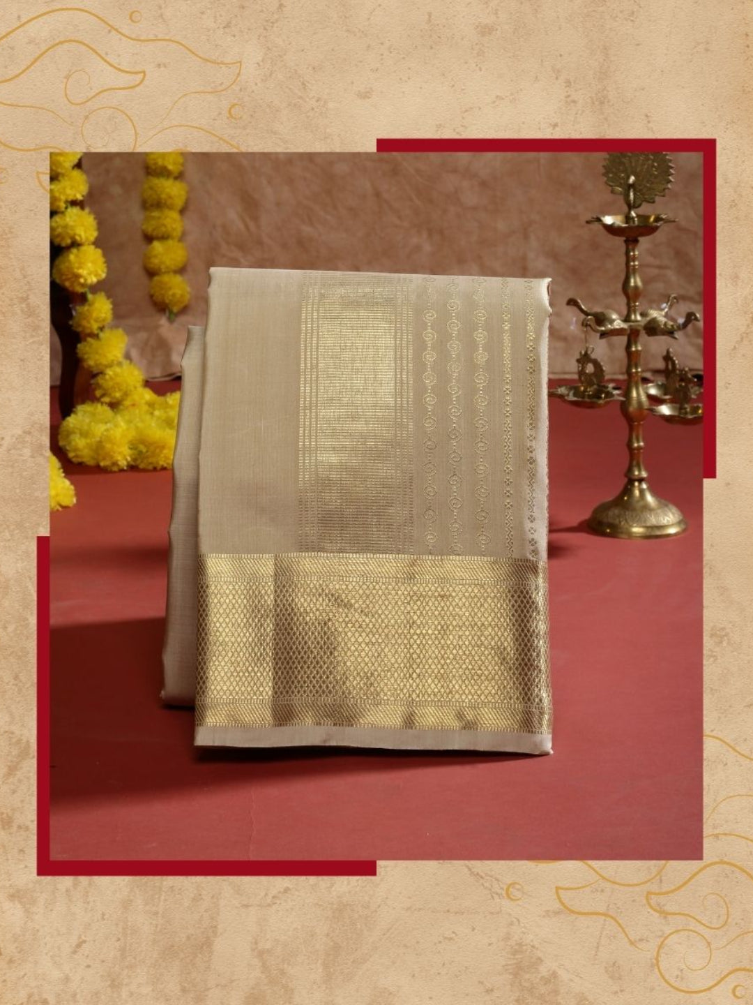 Men Premium Pure Silk Dhoti & Towel Set with 2-gram Gold Jari Amirtham