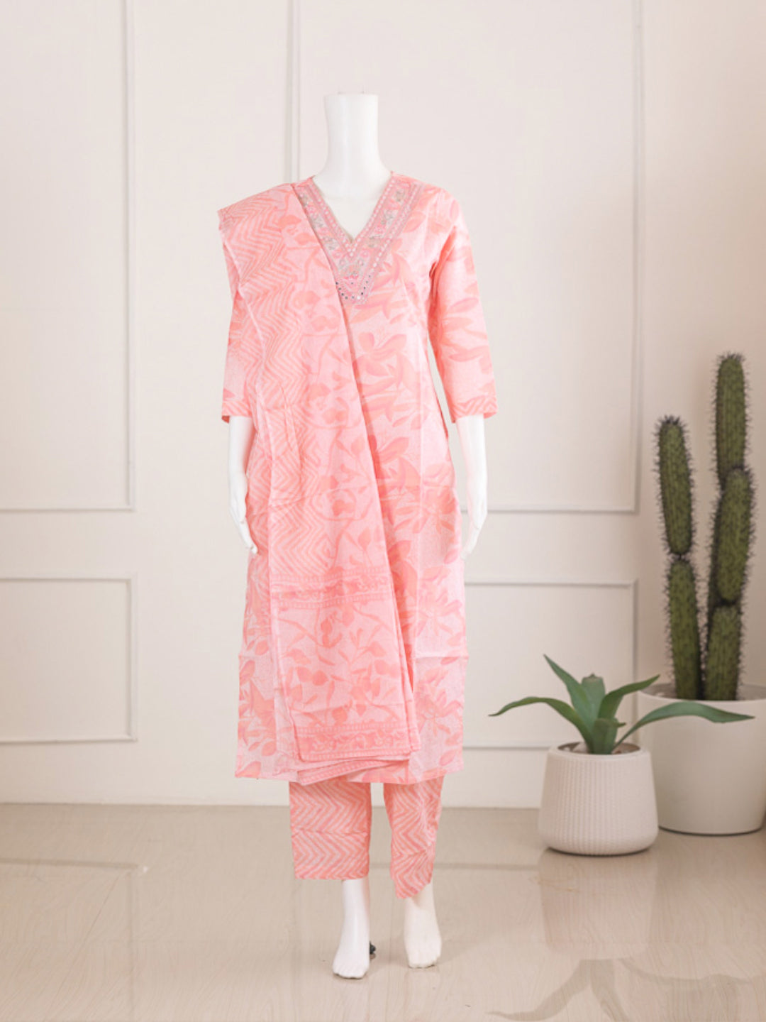 Women Pink Cotton Kurti Set EKS68