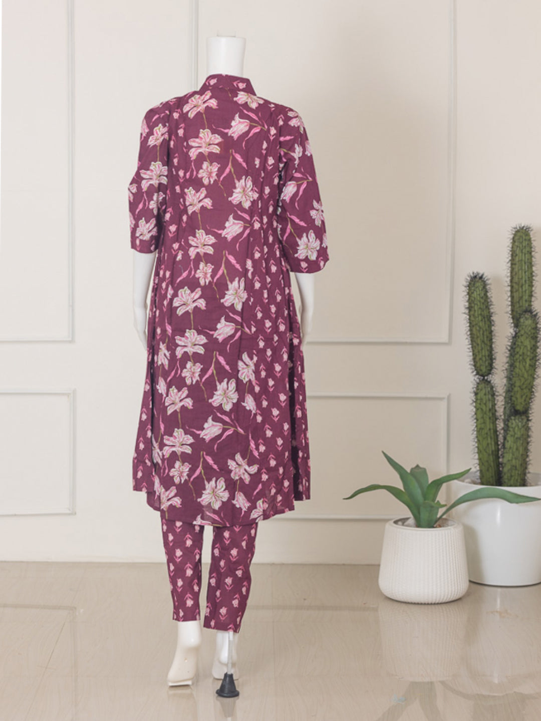 Women Grape Cotton Kurti Set EKS66