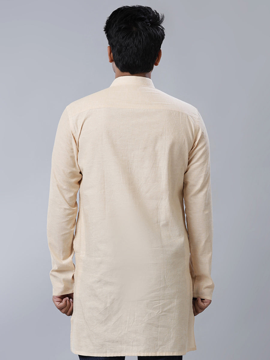 Men Cotton Medium Length Plain Pocket Kurta Sandal J17