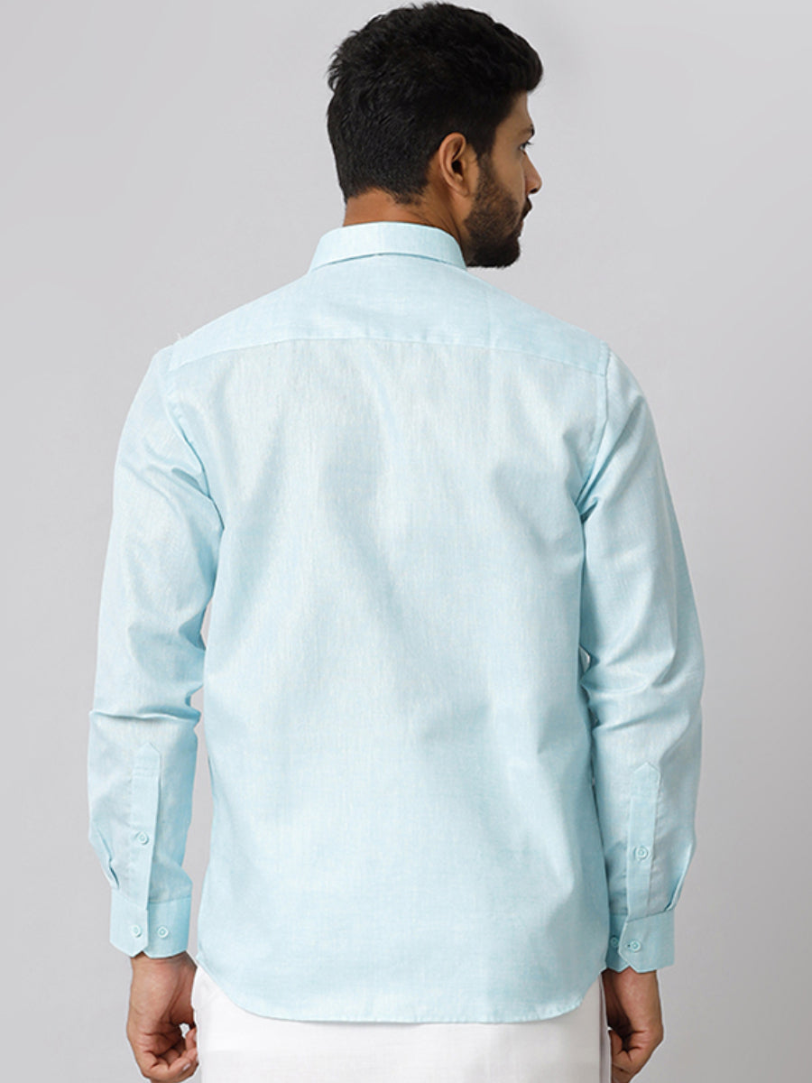Mens Cotton Formal Shirt Full Sleeves Blue T3 CV10-Back view