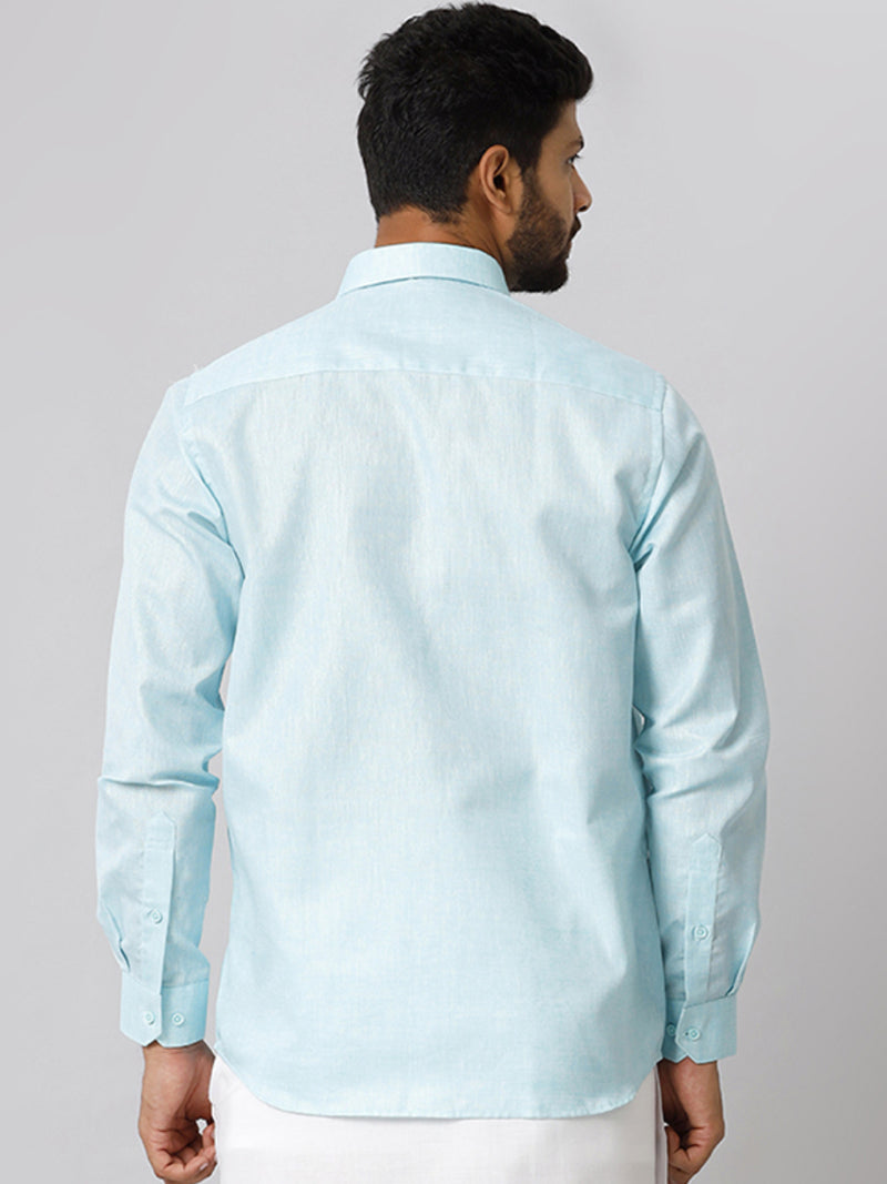 Mens Cotton Formal Shirt Full Sleeves Blue T3 CV10