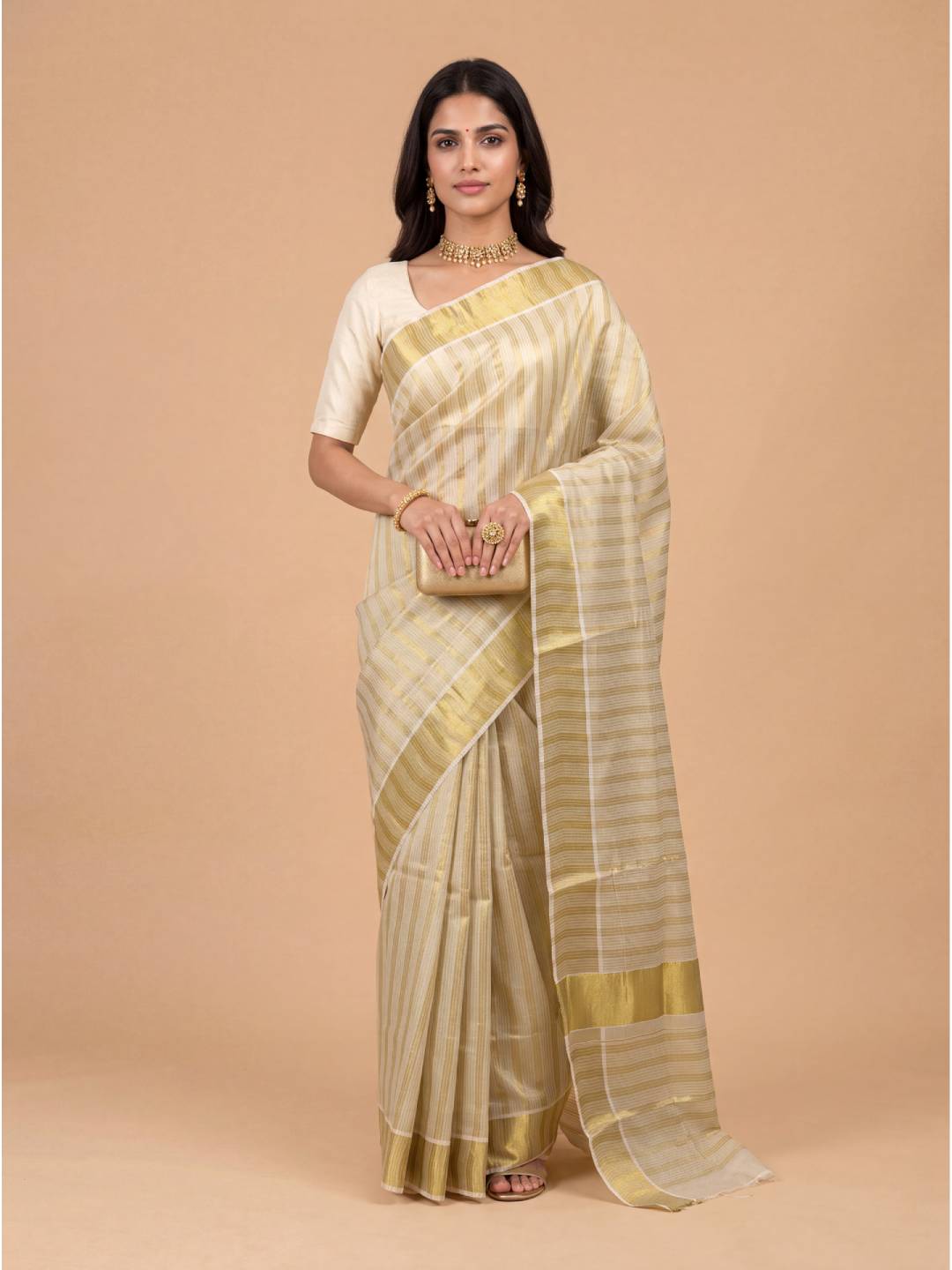 Women Tissue Gold Embroidered Saree KLS49