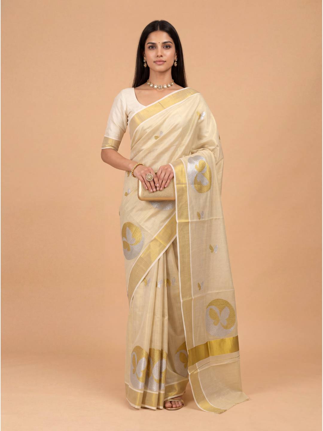 Couple Combo Gold Shirt & Dhoti Set with Saree KLS47