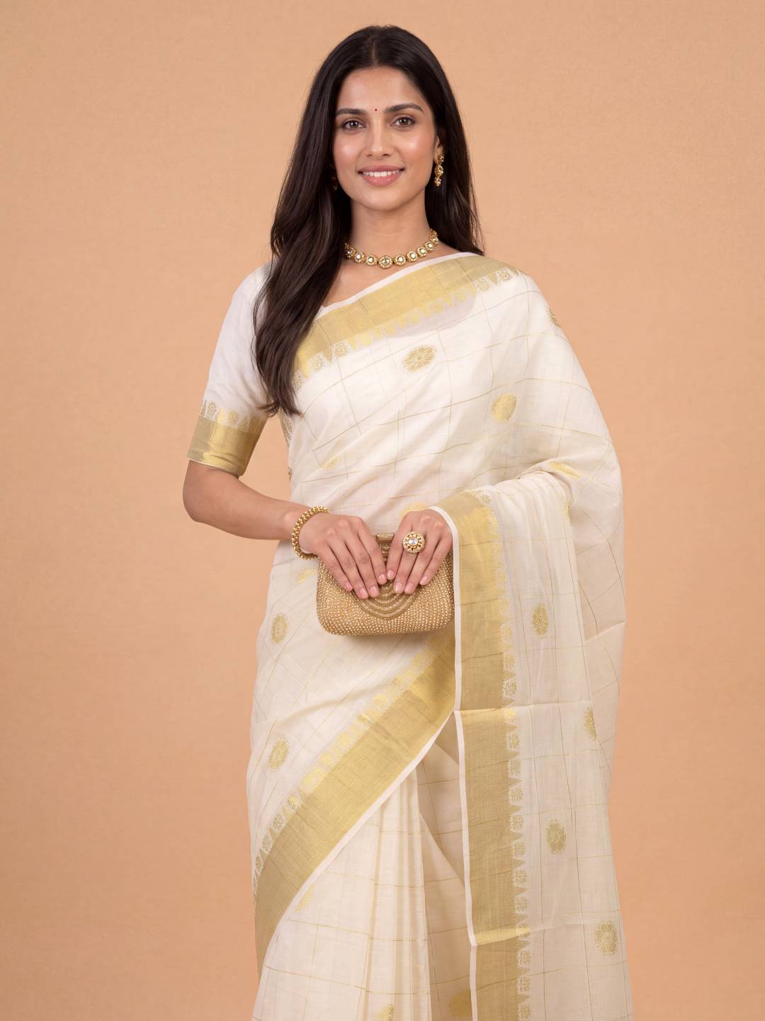 Couple Combo Gold Shirt & Dhoti Set with Saree KLS42