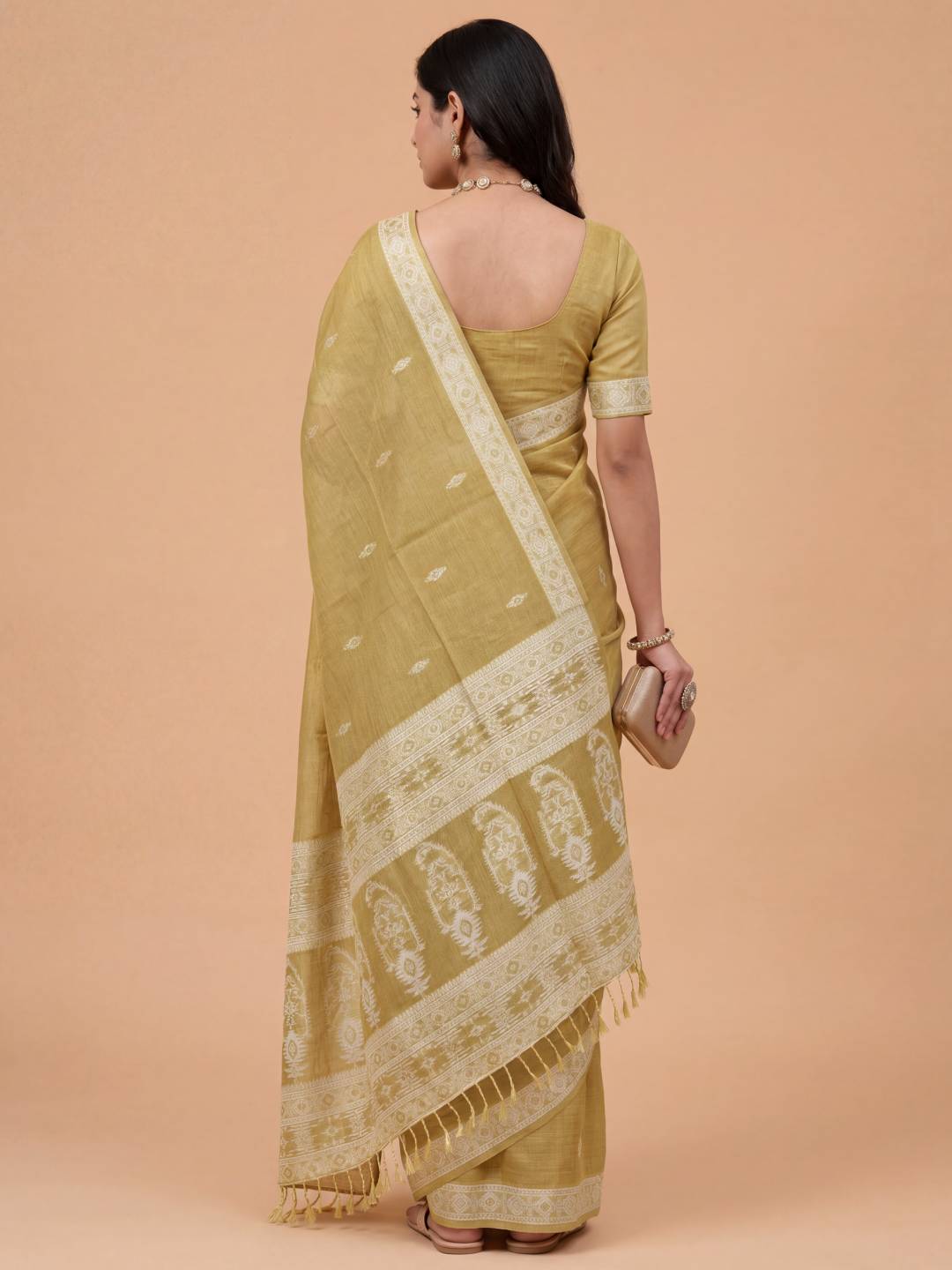 Women Mustard Spun Poly Saree SP01