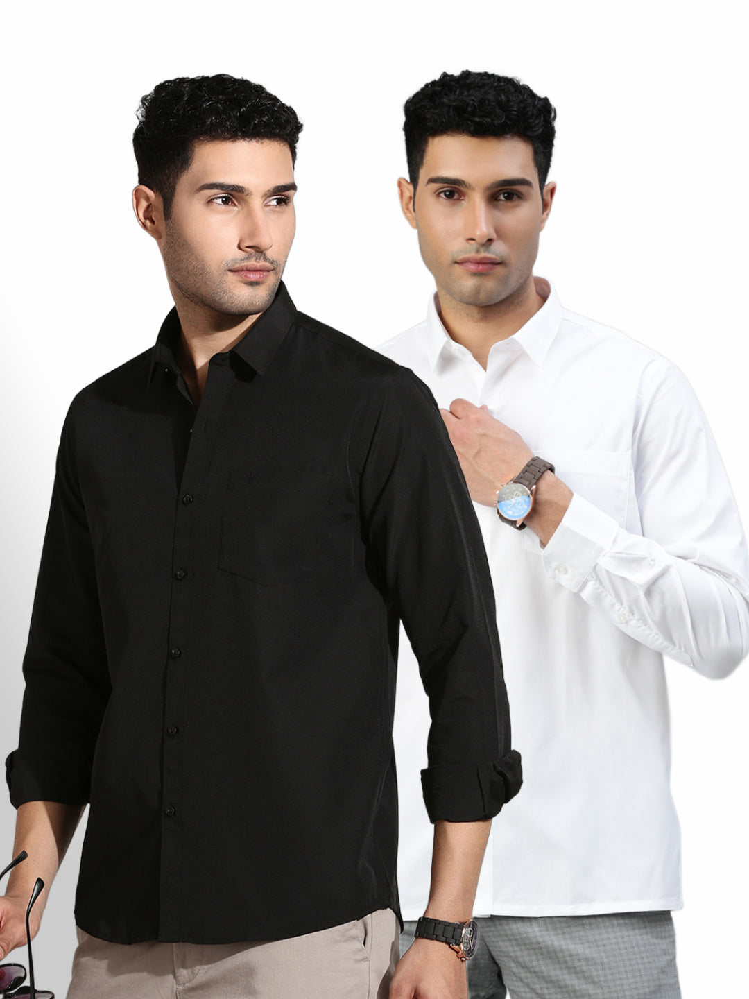 Mens Black and White Full Sleeves Shirt Combo