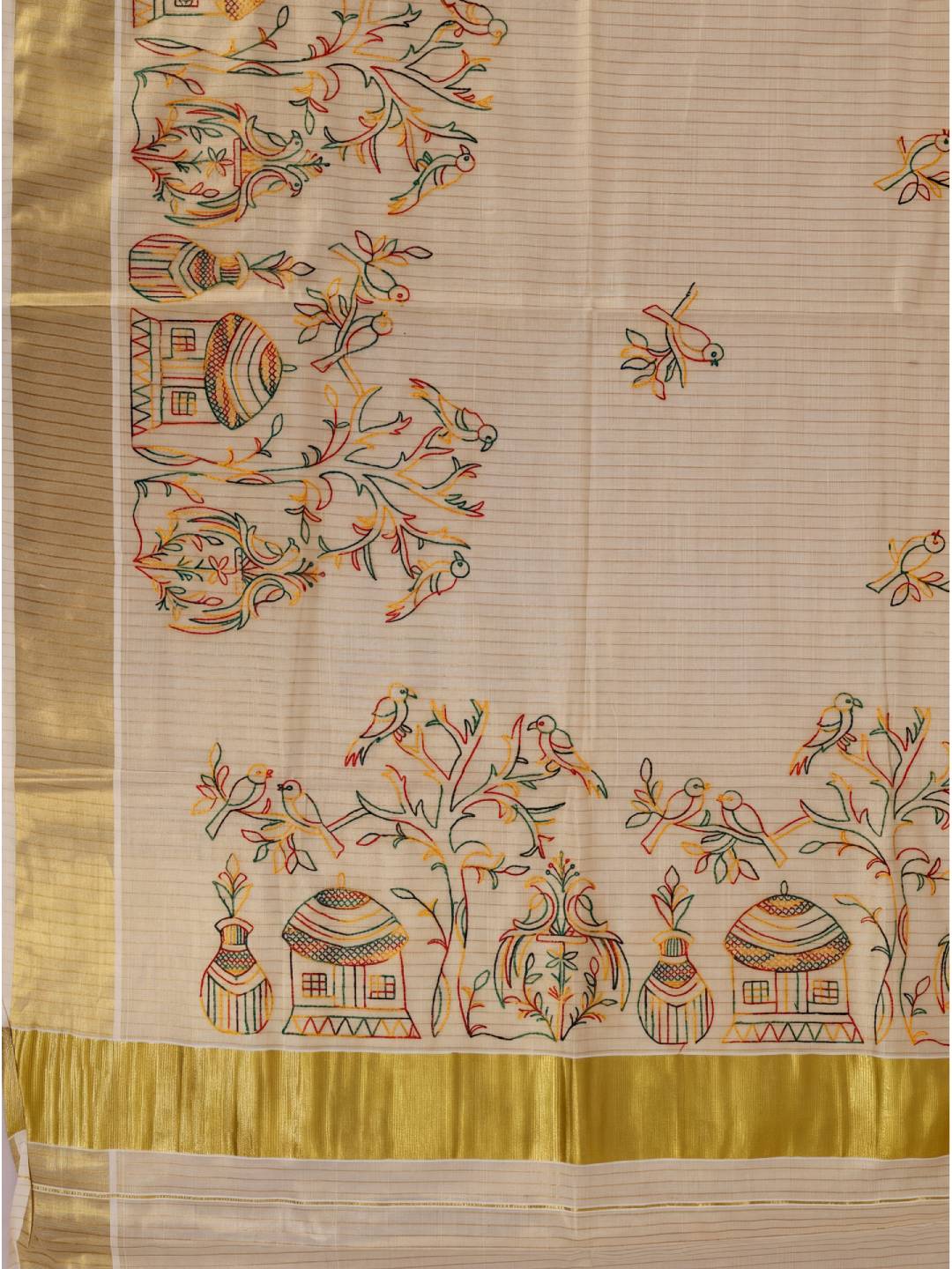 Women Tissue Embroidered with Gold Jari Border Saree KLS29