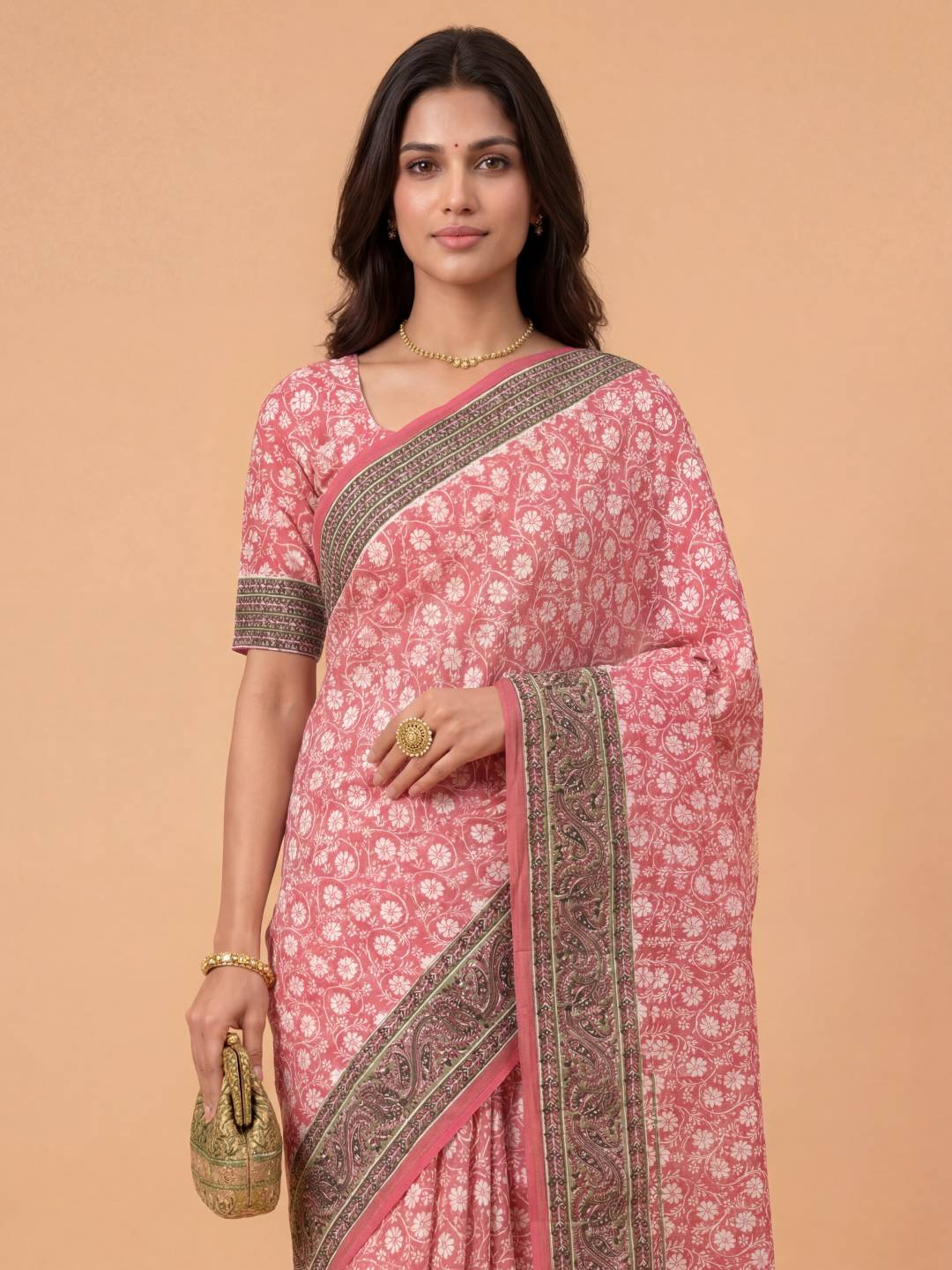 Women Pure Cotton Red Floral Printed Saree PCS280