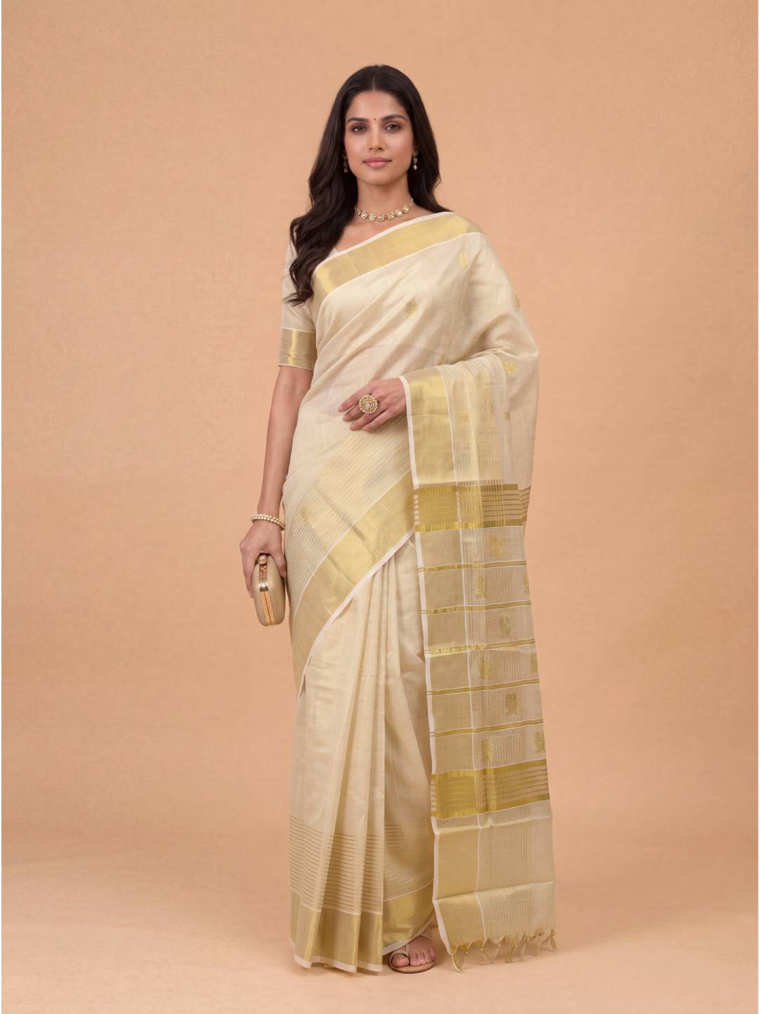 Women Tissue Gold Embroidered Saree KLS44