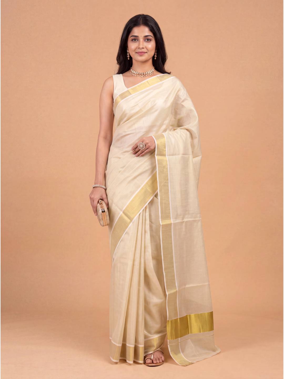 Women Tissue Gold Full Plain Saree KLS36