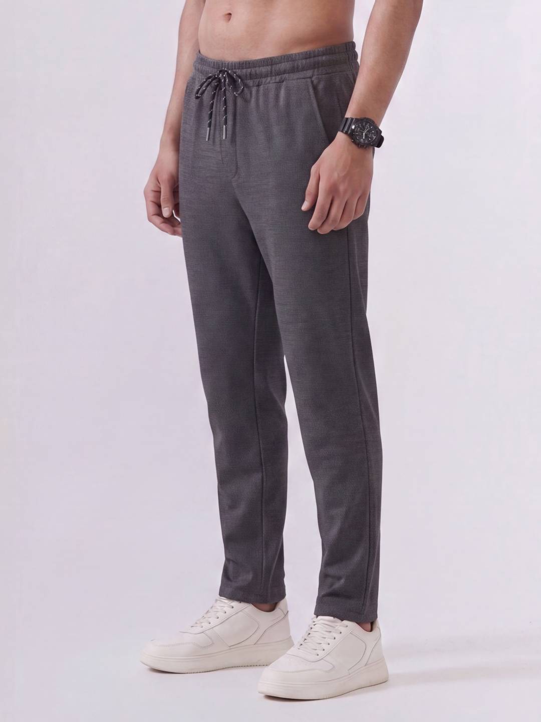 Cotton Rich Regular Fit Charcoal Melange Popcorn Track Pant PTK4