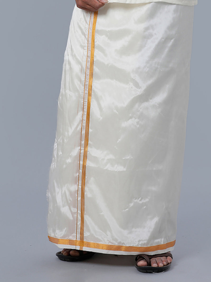Mens Art Silk Cream Double Dhoti with 3/4'' Gold Jari Border Iswaryam 50k