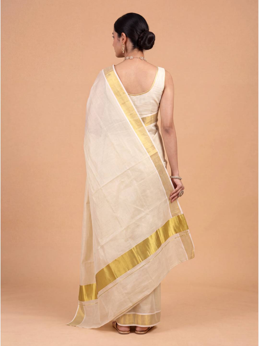Women Tissue Gold Full Plain Saree KLS36