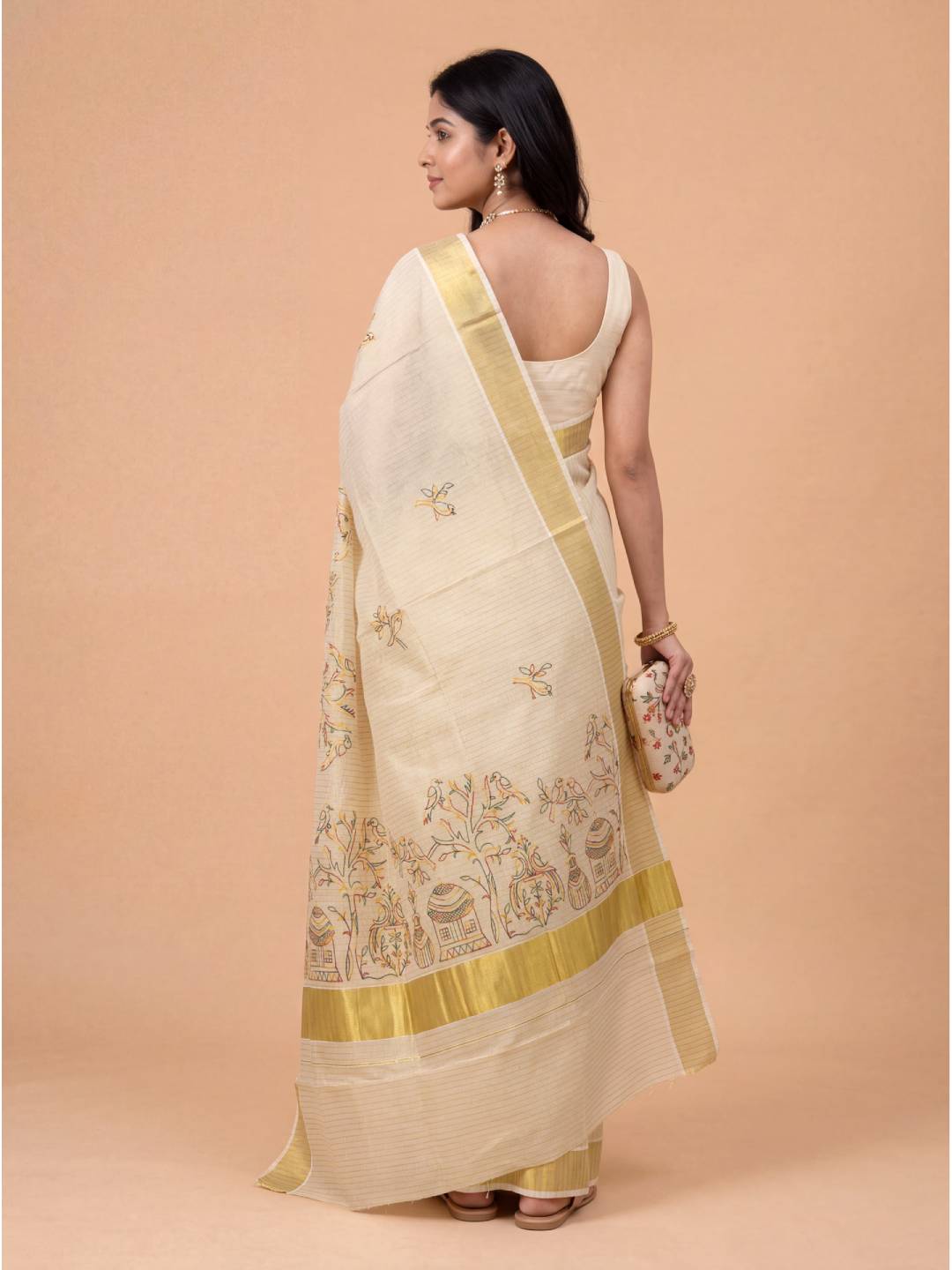 Women Tissue Embroidered with Gold Jari Border Saree KLS29