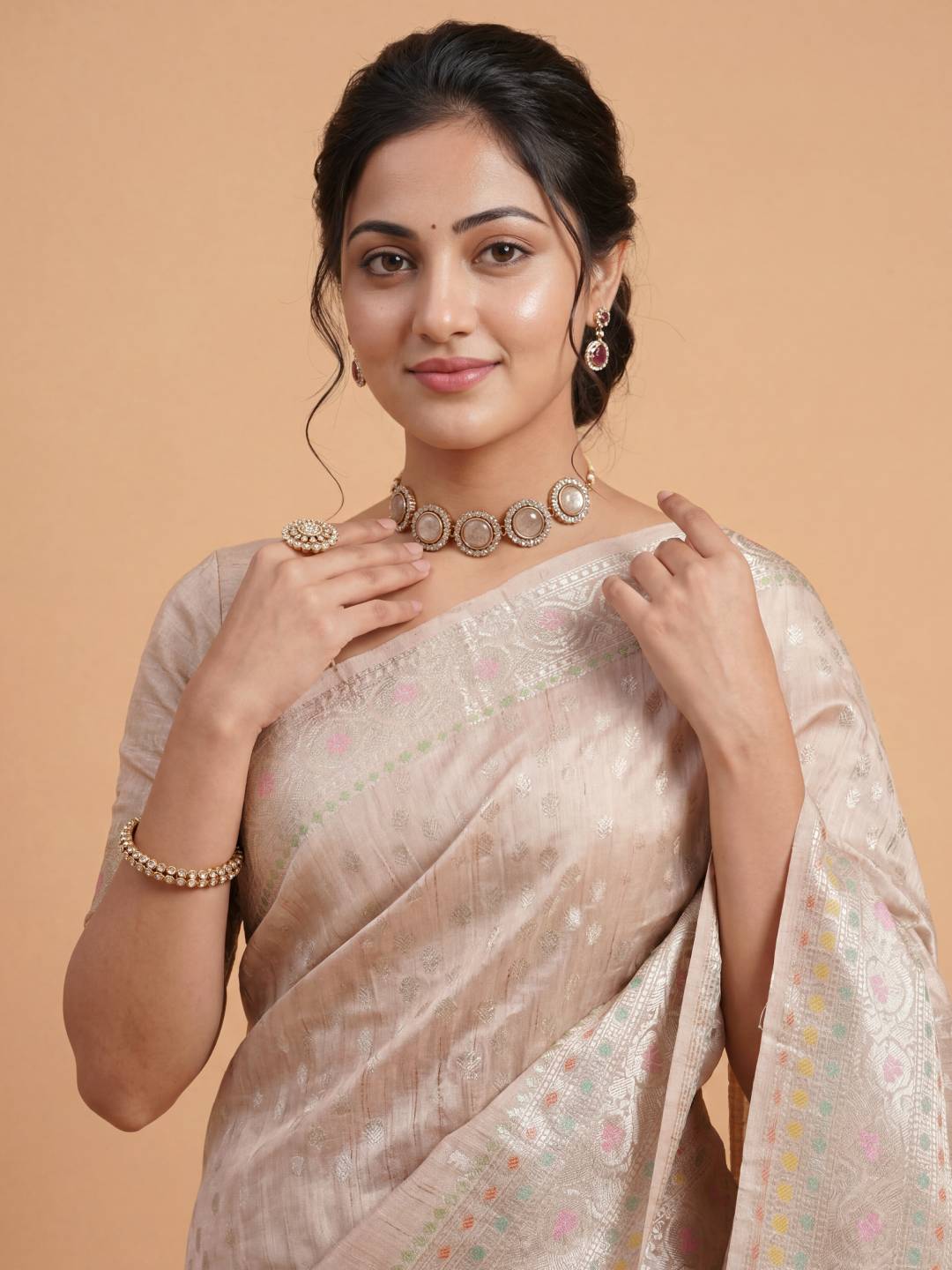 Women Tissue Peach Saree TS65