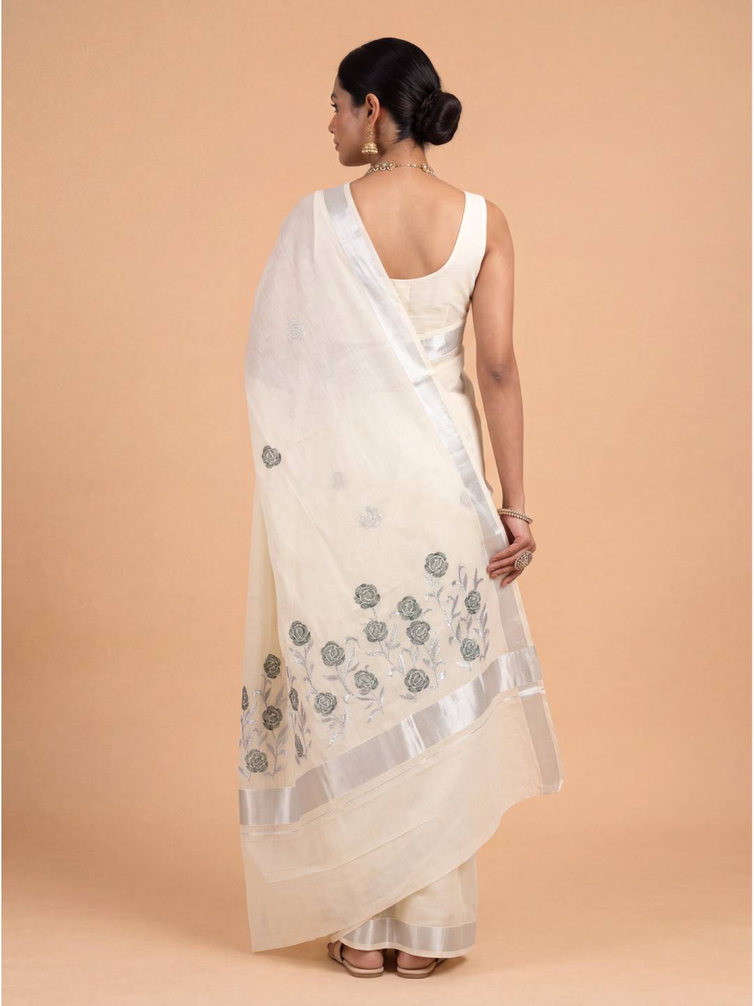 Couple Combo Silver Shirt & Dhoti Set with Saree KLS56