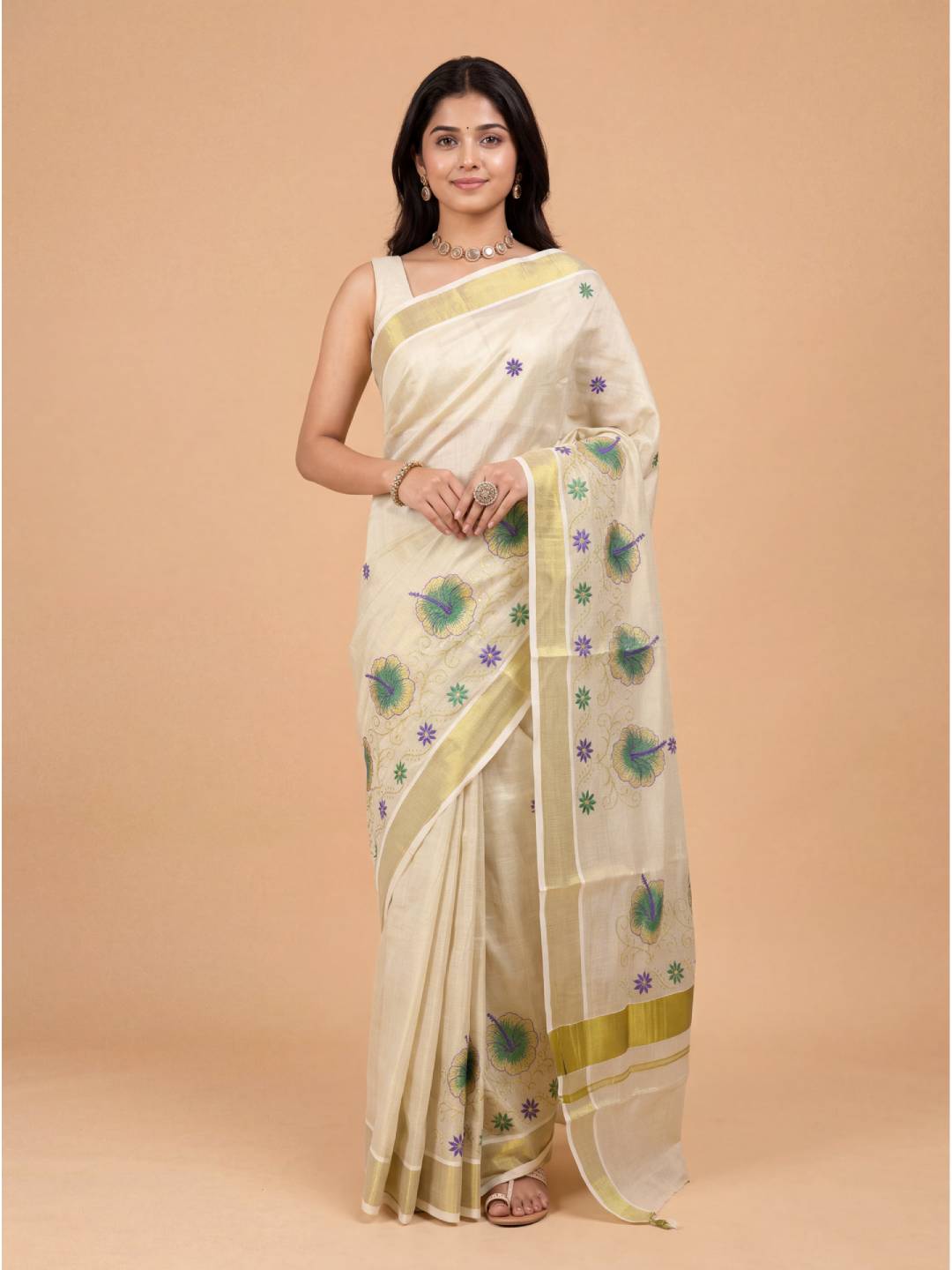 Women Tissue Gold Embroidered Saree KLS32