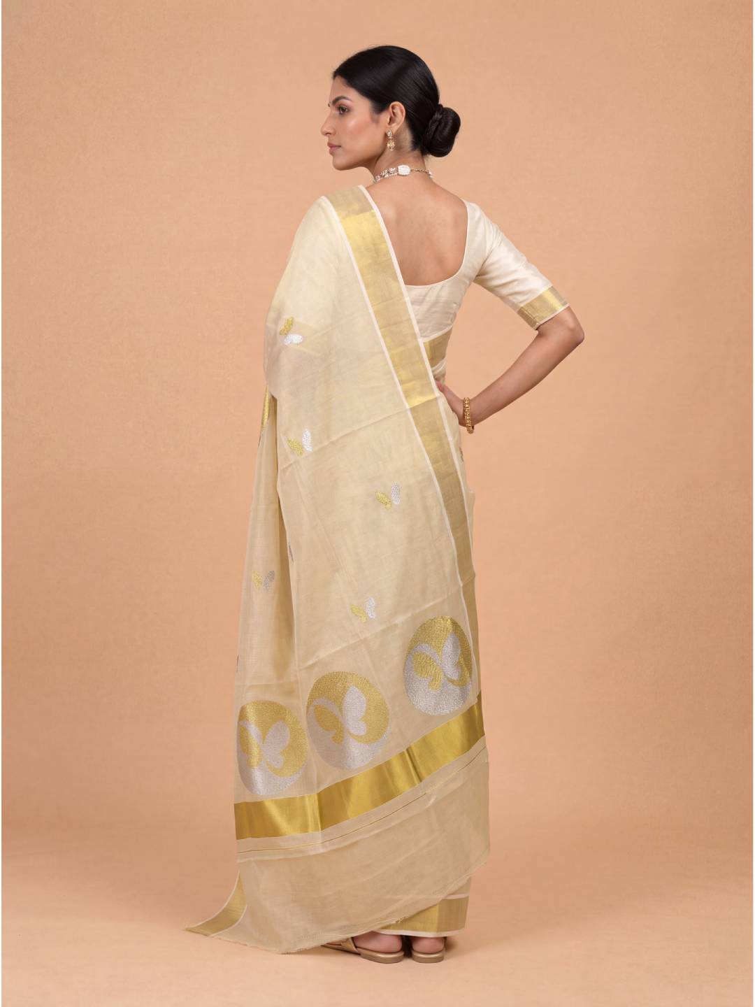 Couple Combo Gold Shirt & Dhoti Set with Saree KLS47