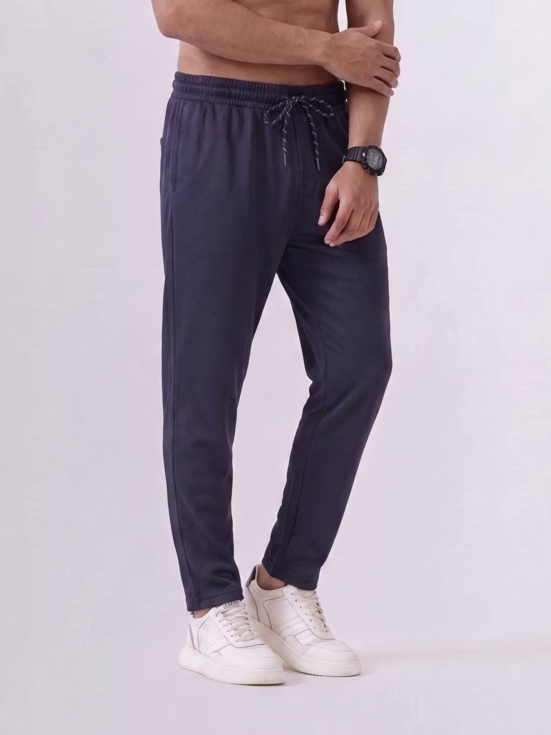 Cotton Rich Regular Fit Navy Popcorn Track Pant PTK1