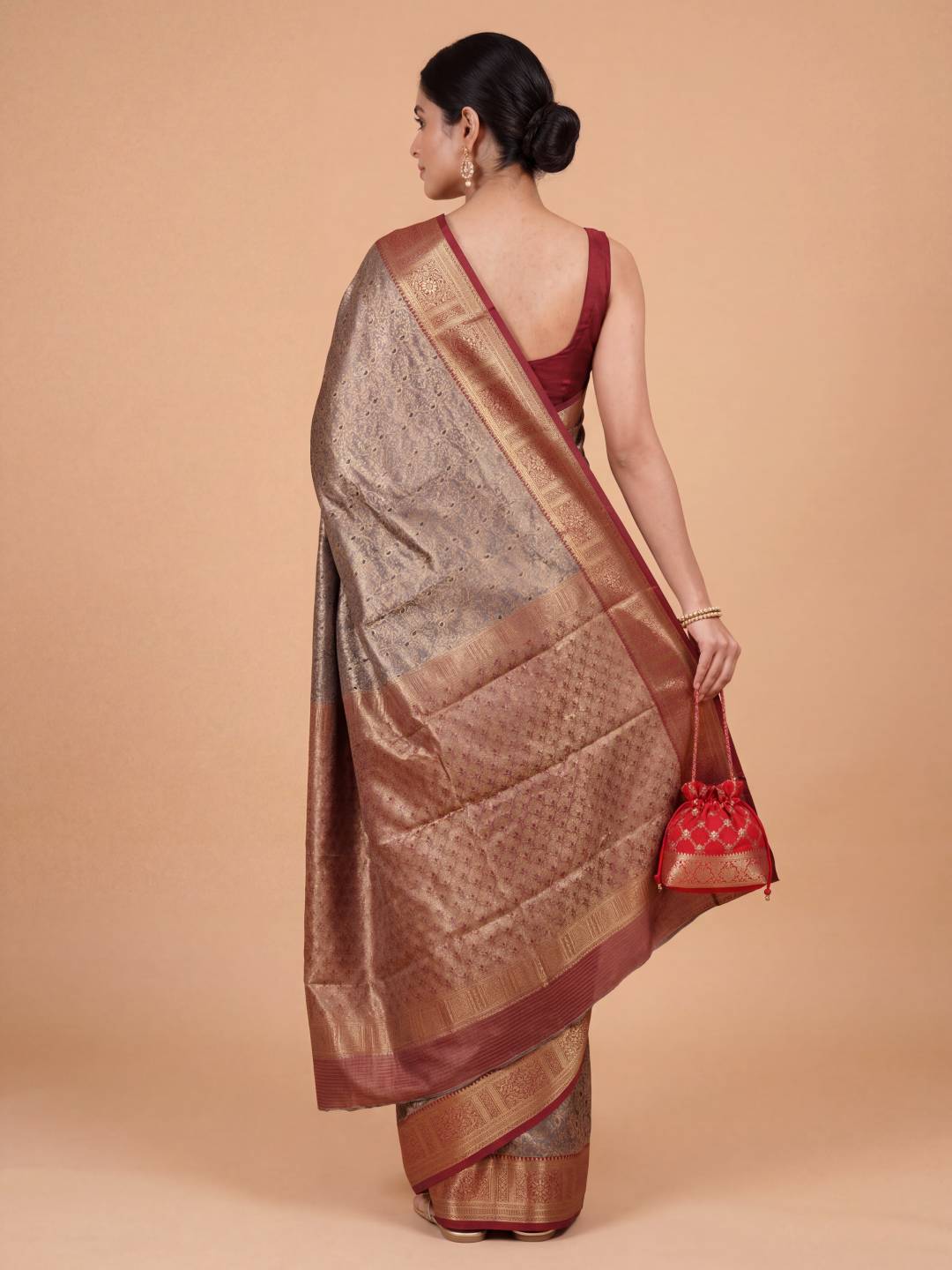 Women Art Silk Grey with Gold Saree ASS137