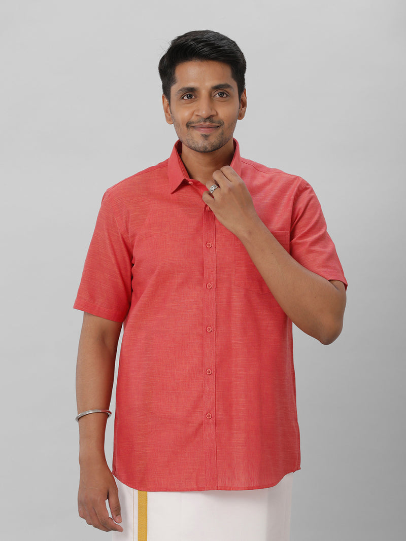 Mens Cotton Formal Red Half Sleeves Shirt T28 TD2