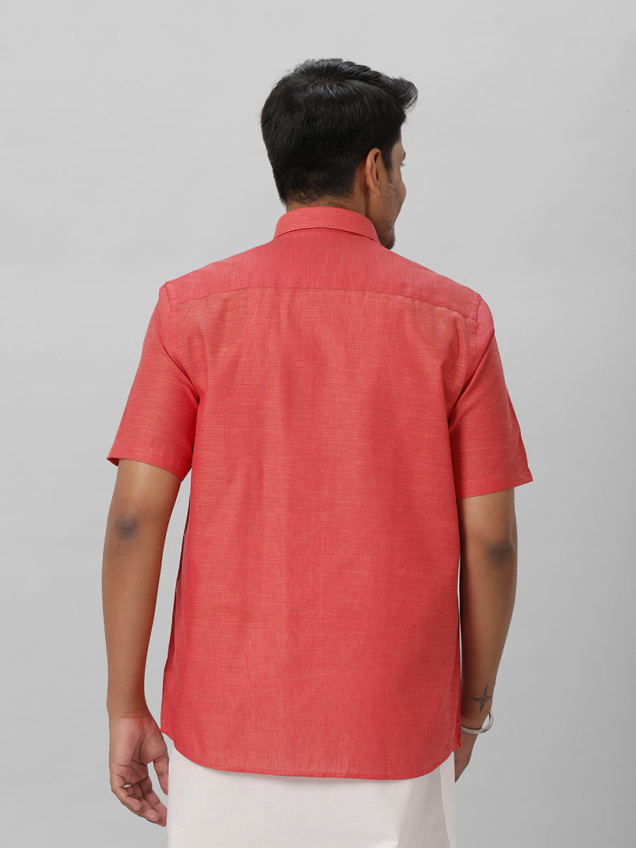 Mens Cotton Formal Red Half Sleeves Shirt T28 TD2-Back view