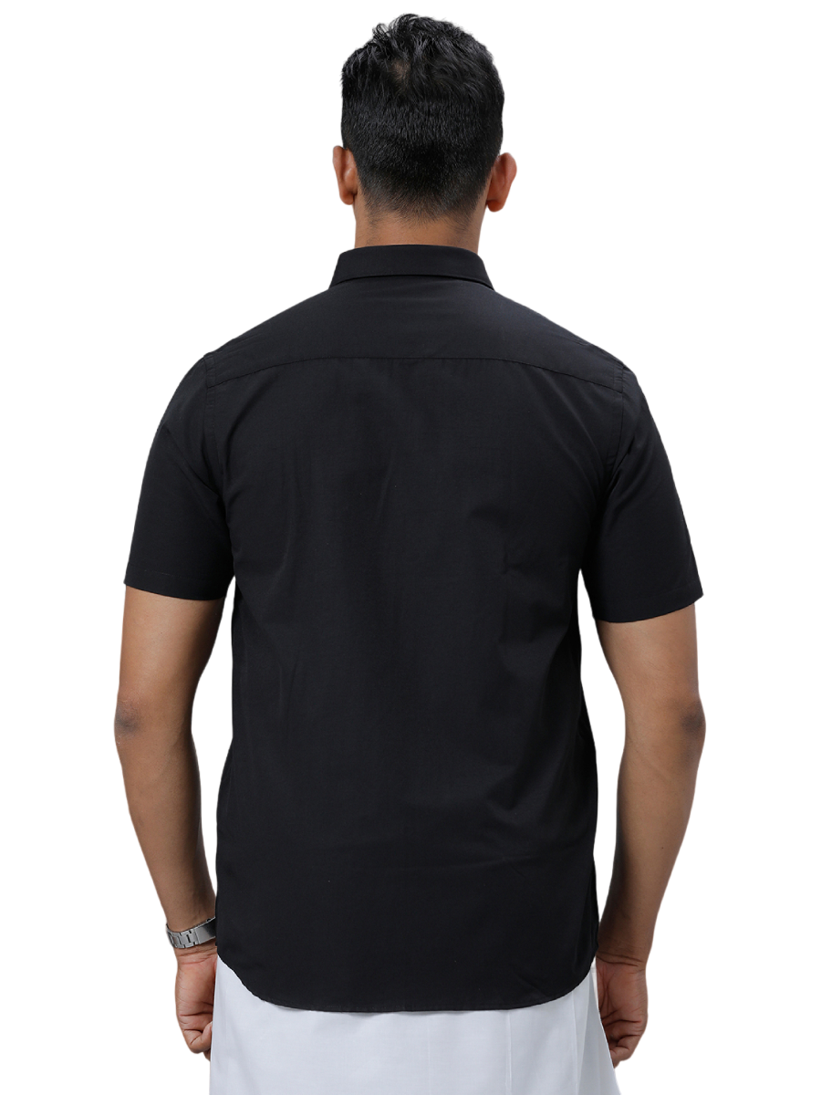 Mens Cotton Blend Formal Half Sleeves Black Shirt-Back view