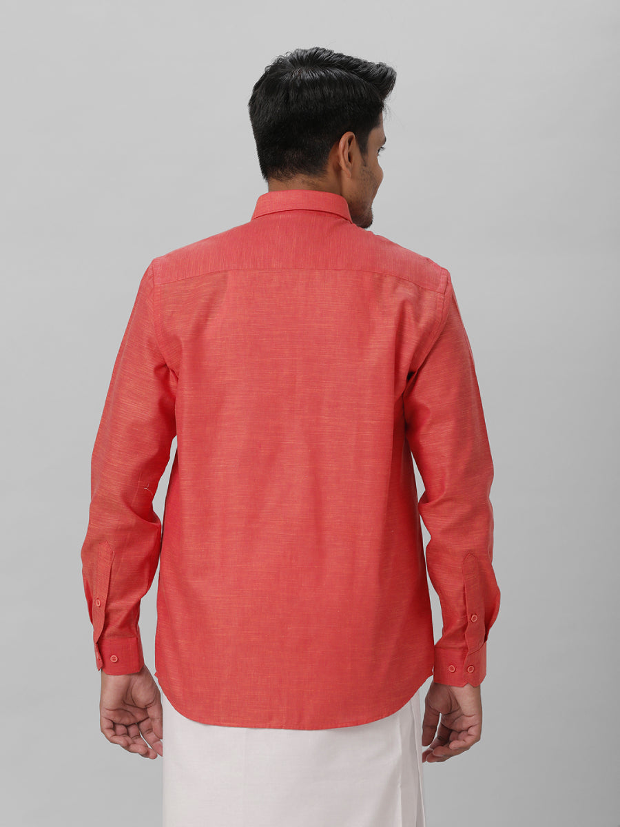 Mens Cotton Formal Red Full Sleeves Shirt T28 TD2-Back view