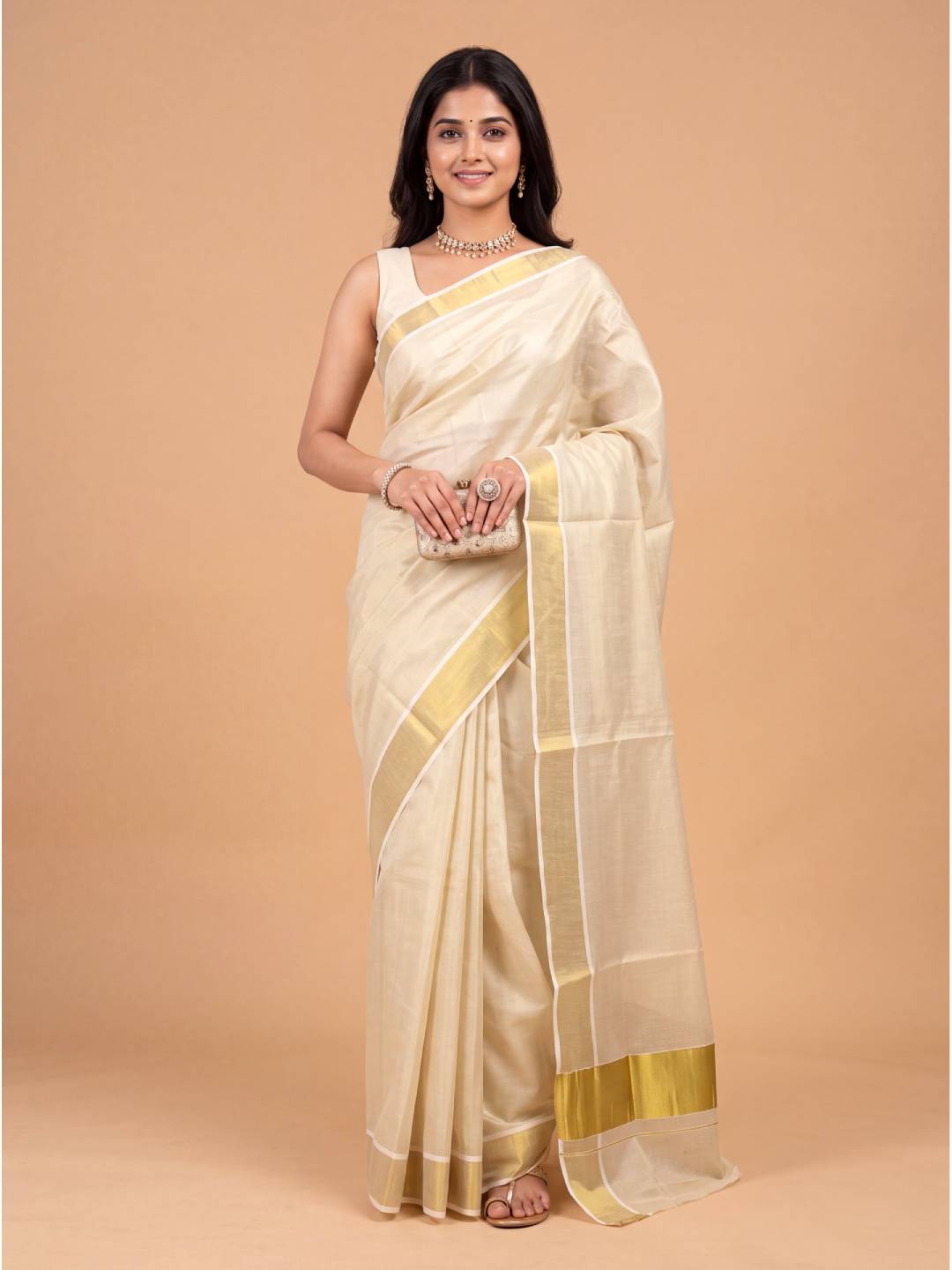 Women Tissue Gold Full Plain Saree KLS36