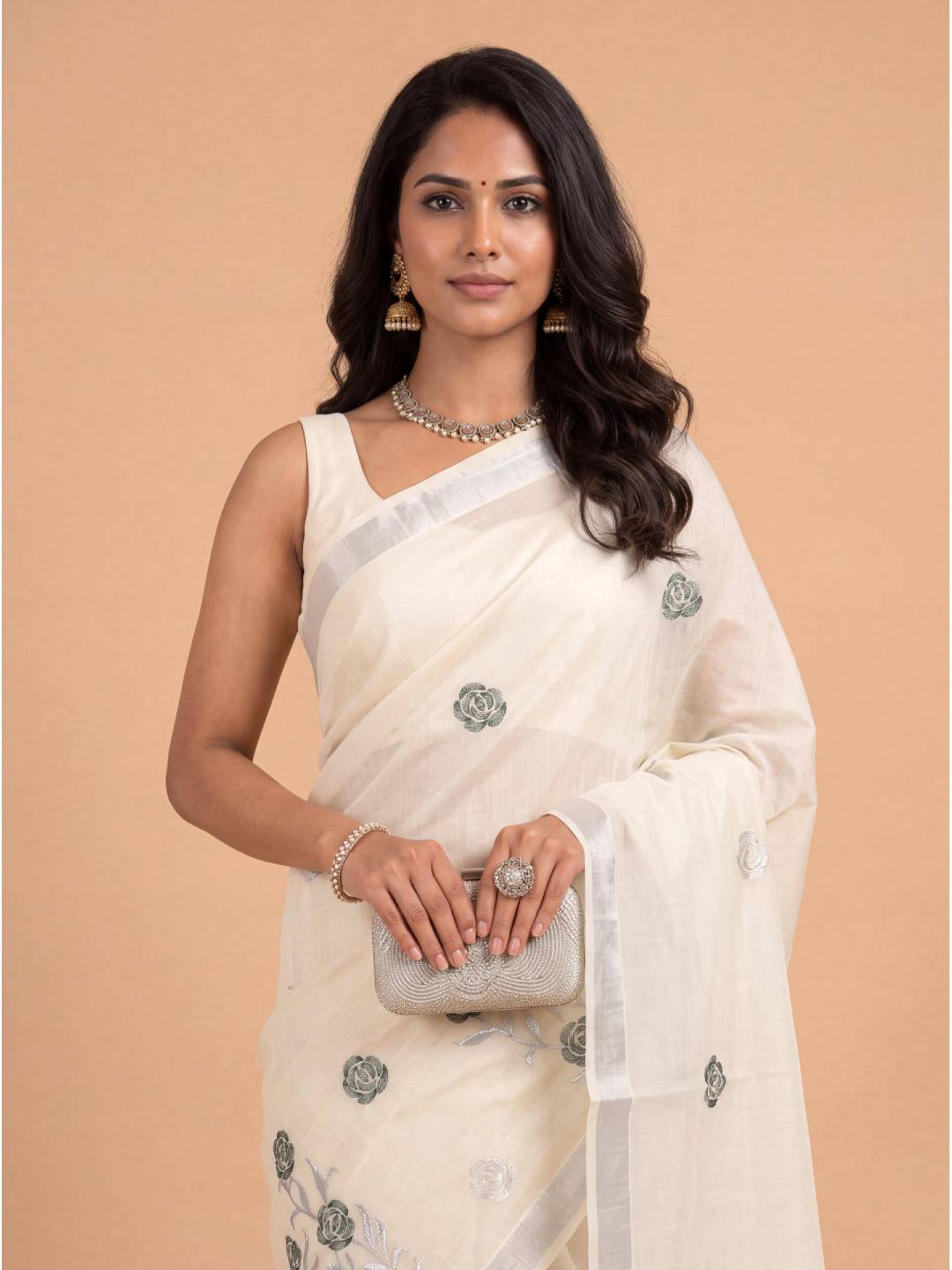 Couple Combo Silver Shirt & Dhoti Set with Saree KLS56