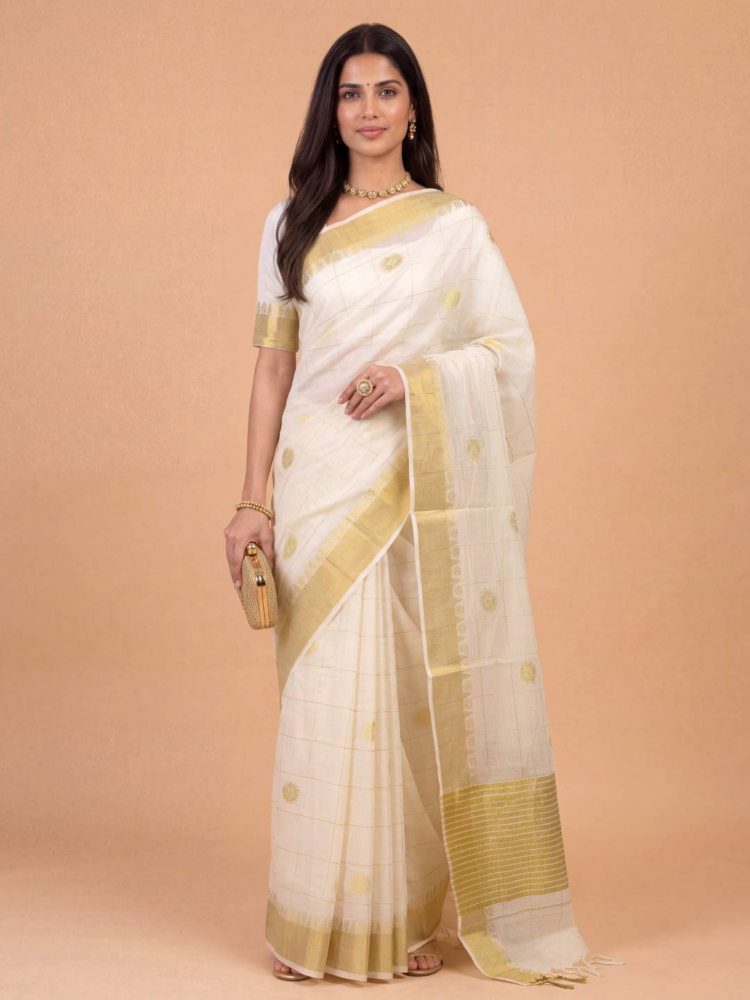 Couple Combo Gold Shirt & Dhoti Set with Saree KLS42