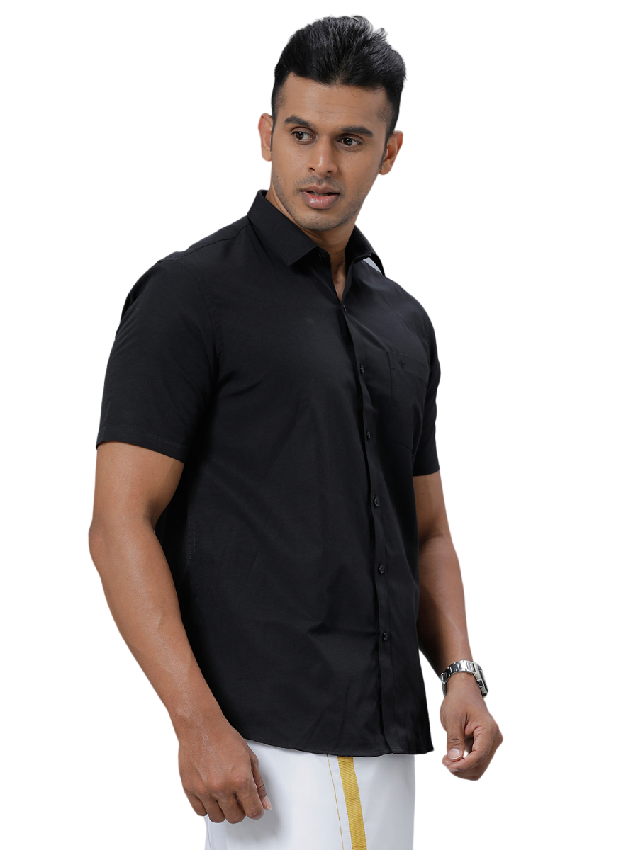 Mens Cotton Blend Formal Half Sleeves Black Shirt-Side alternative  view