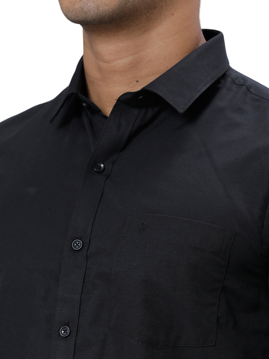 Mens Cotton Blend Formal Half Sleeves Black Shirt-Close view