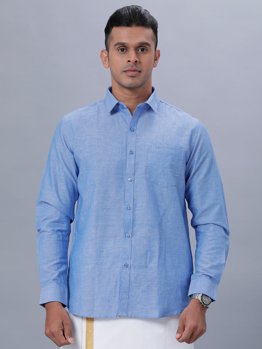 Mens Linen Cotton Formal Shirt Blue LF4