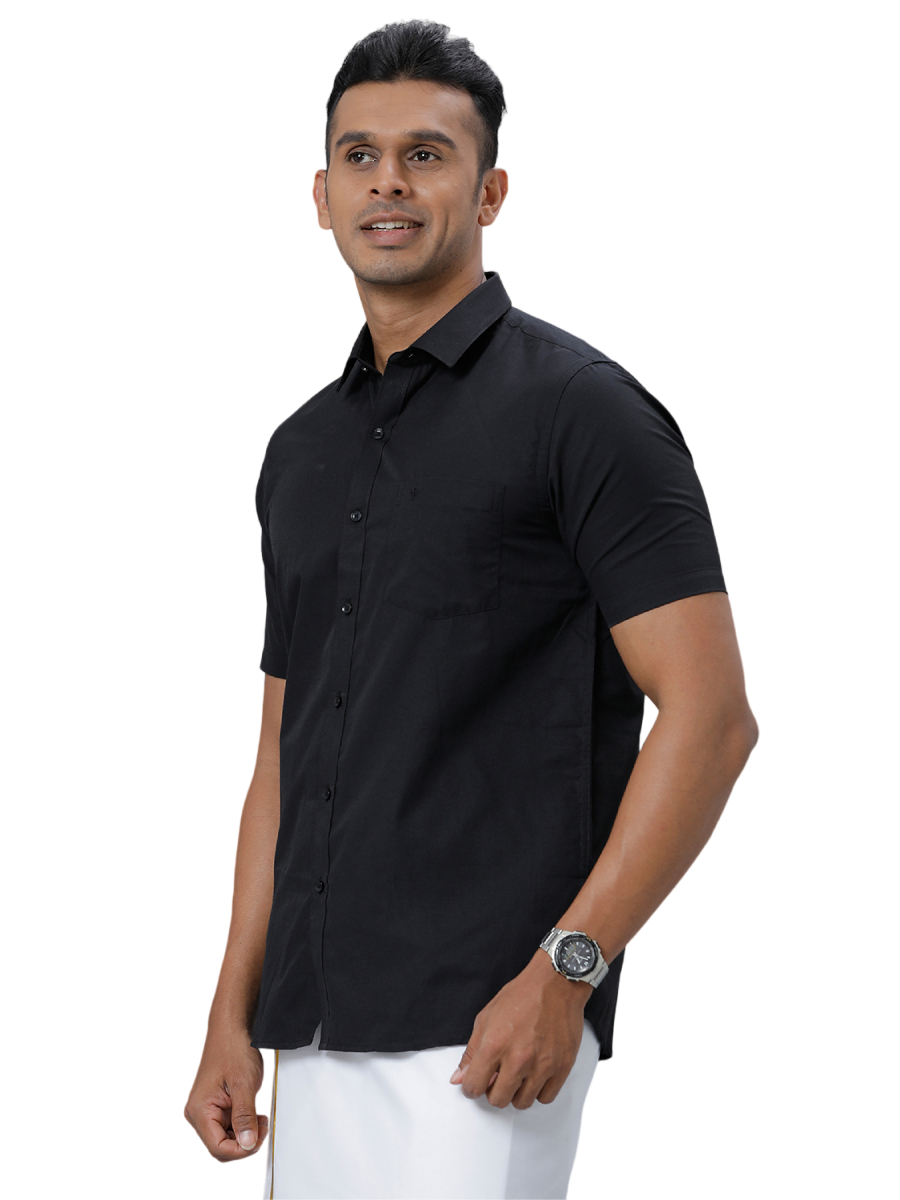 Mens Cotton Blend Formal Half Sleeves Black Shirt-Side view