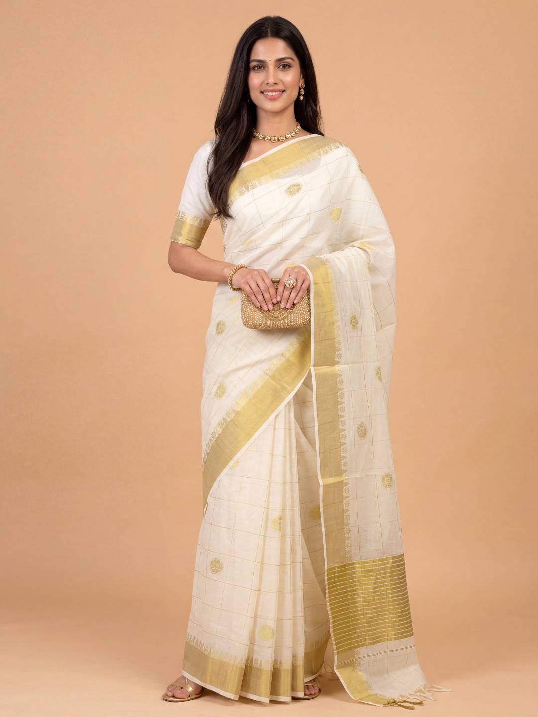 Couple Combo Gold Shirt & Dhoti Set with Saree KLS42