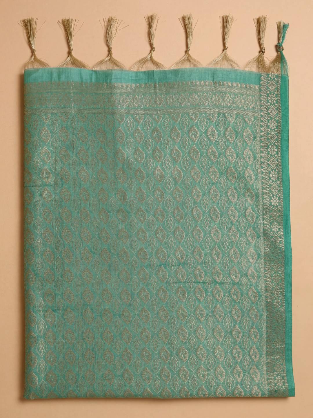 Women Semi Tussar Printed Green Saree ST343