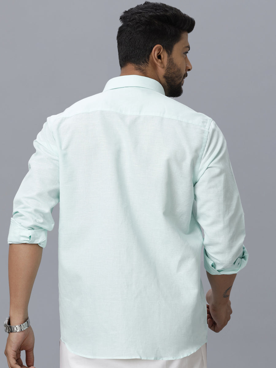 Mens Linen Cotton Formal Light Blue Full Sleeves Shirt LF1-Back view